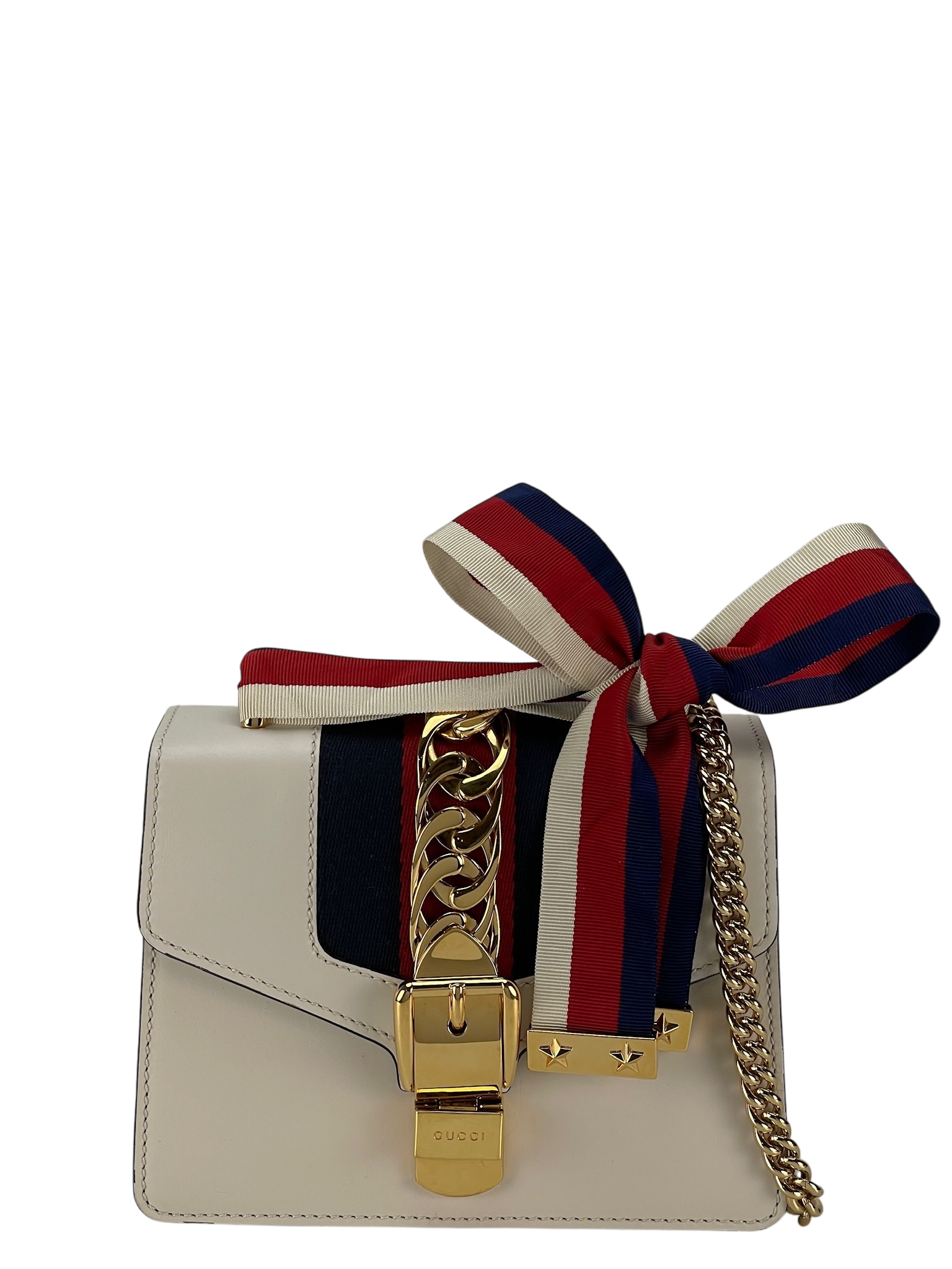 GUCCI - White Calfskin Mini Chain Sylvie Leather Bag