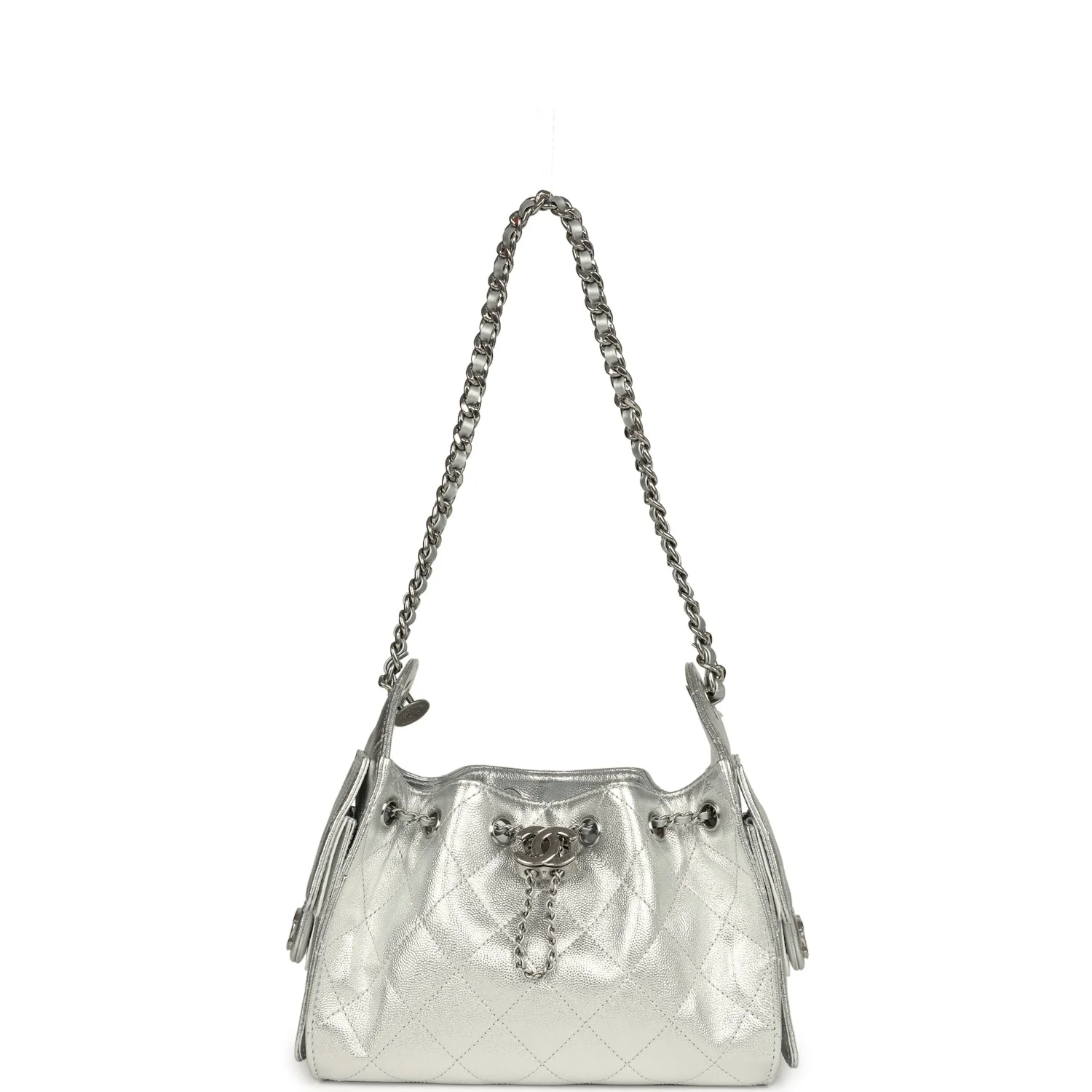 Chanel Mini 25 Hobo Bag Metallic Silver Caviar Silver Hardware