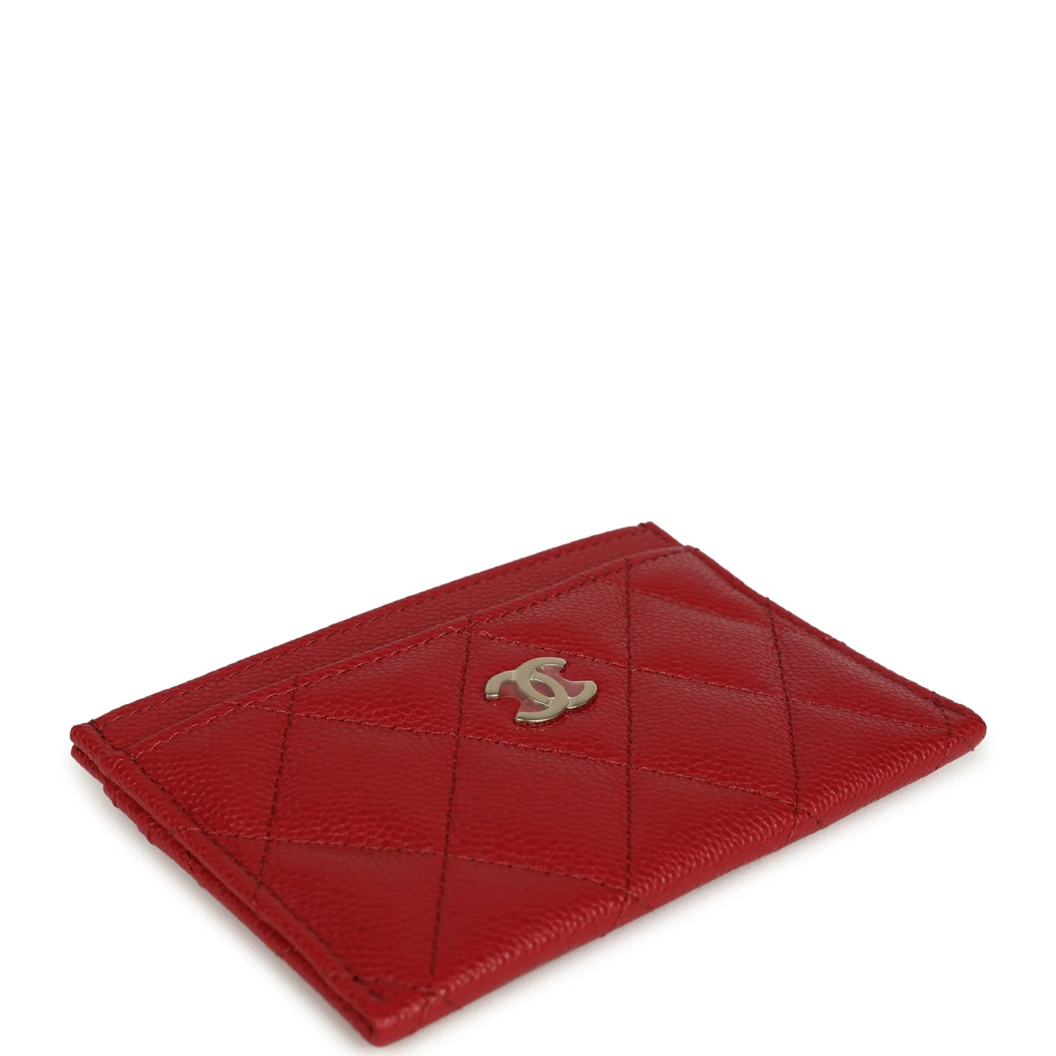 Chanel Classic Card Holder Wallet Red Shiny Caviar Light Gold Hardware