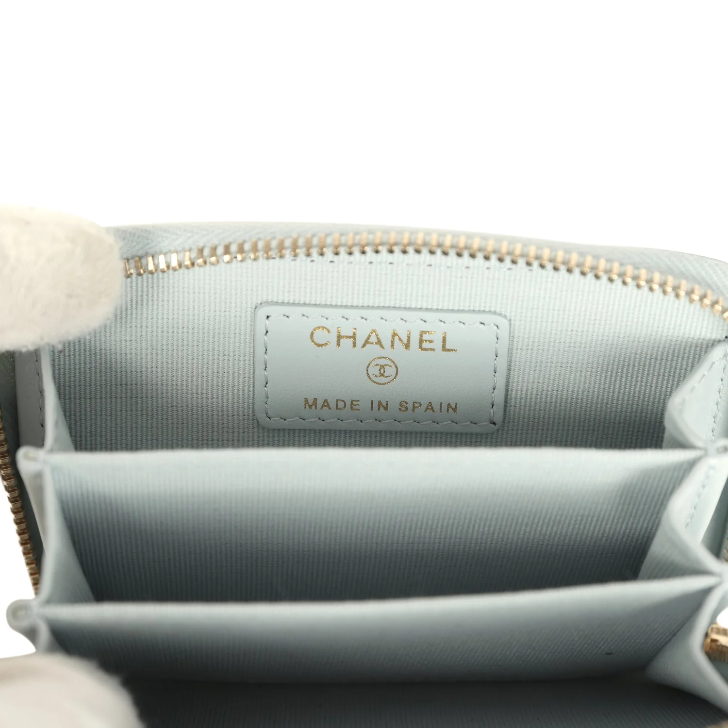Chanel Classic Zipped Coin Purse Wallet Light Blue Caviar Light Gold Hardware