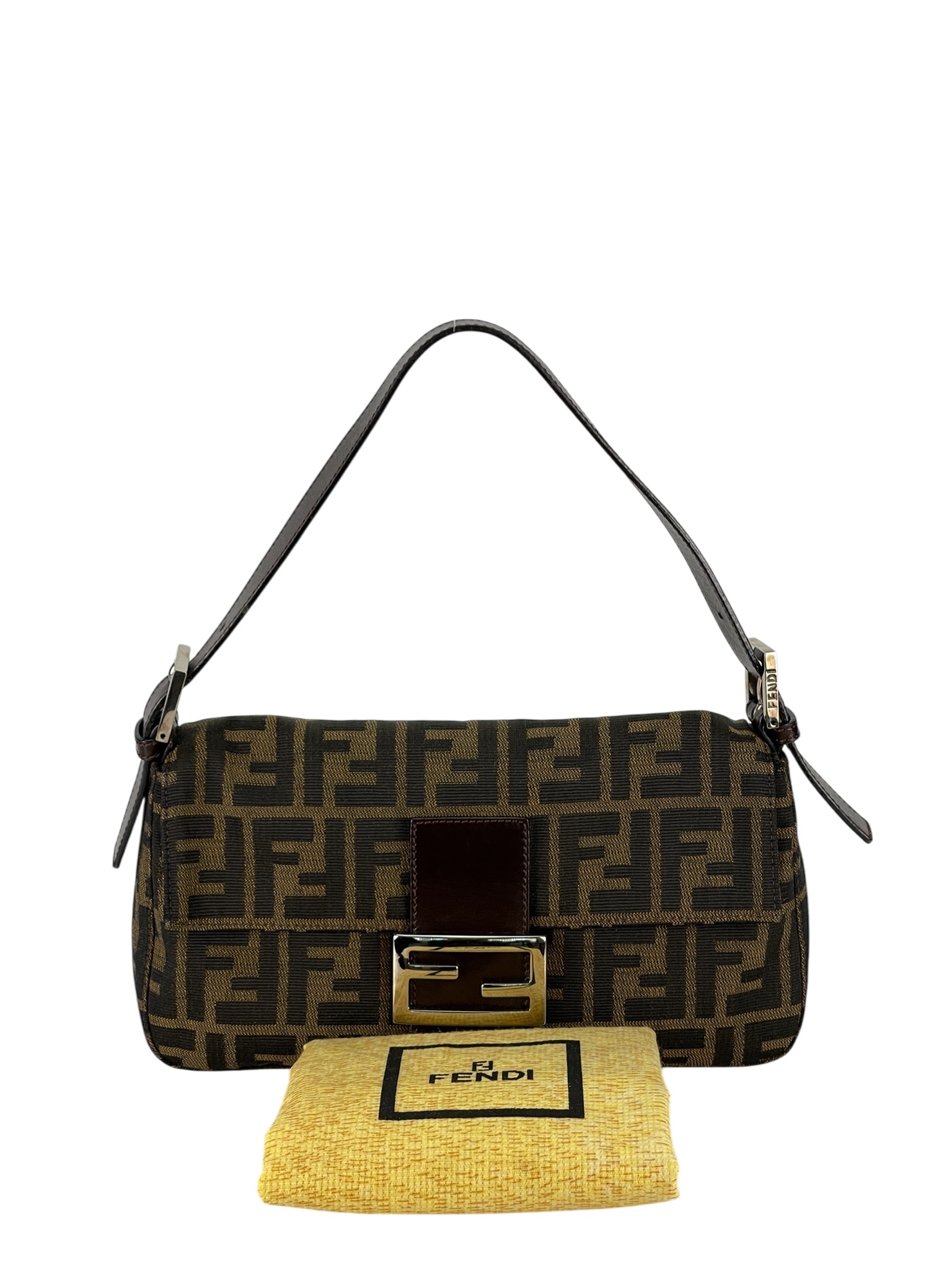 FENDI - Brown Zucca Baguette Handbag Silver Hardware