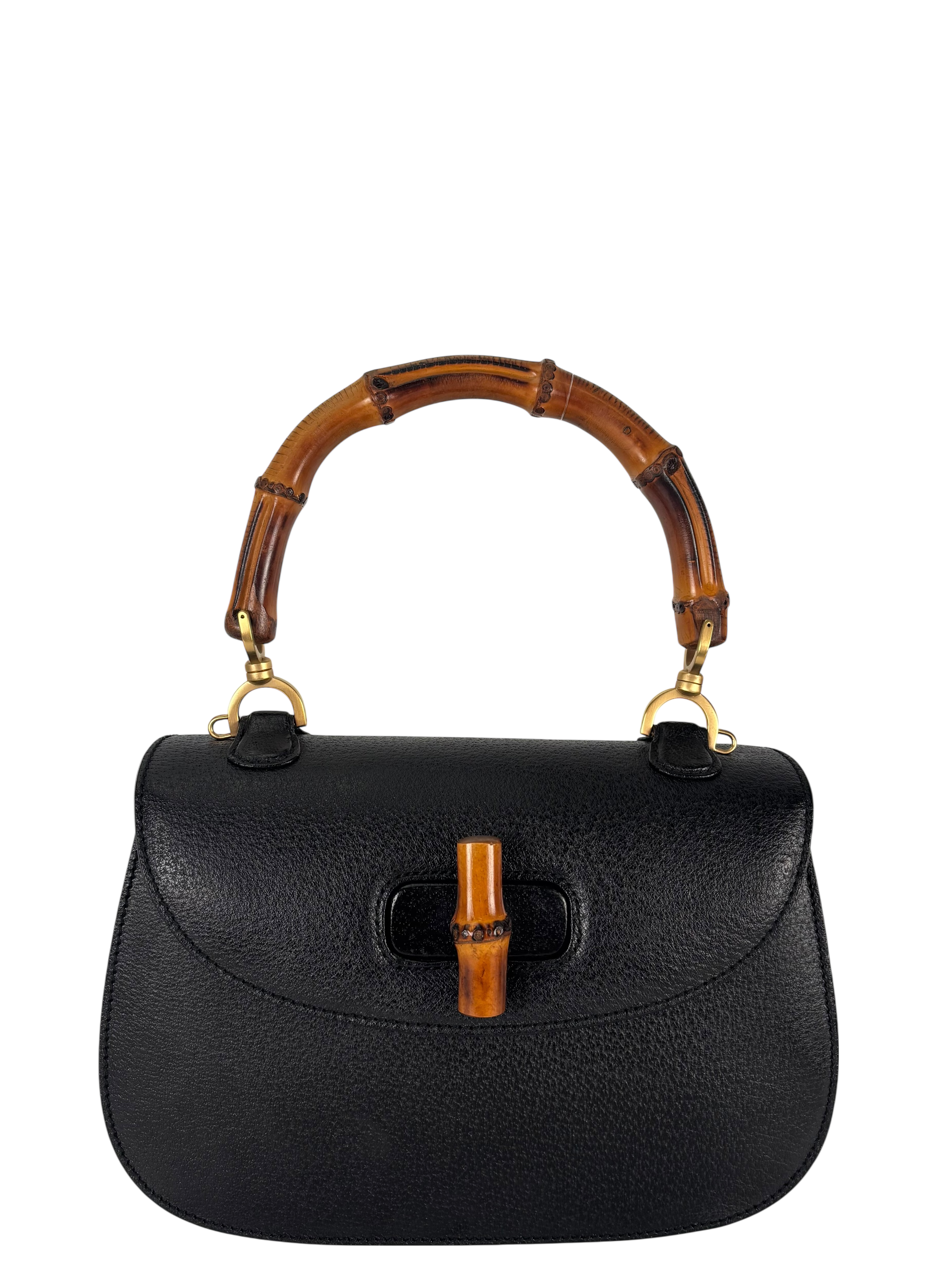 GUCCI - Black Leather 2way Middle Leather Bamboo Handbag