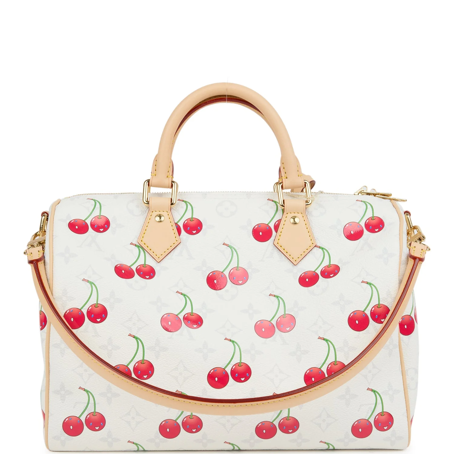 Louis Vuitton X Takashi Murakami Soft Speedy Bandouliere 30 Cherry White Monogram Gold Hardware