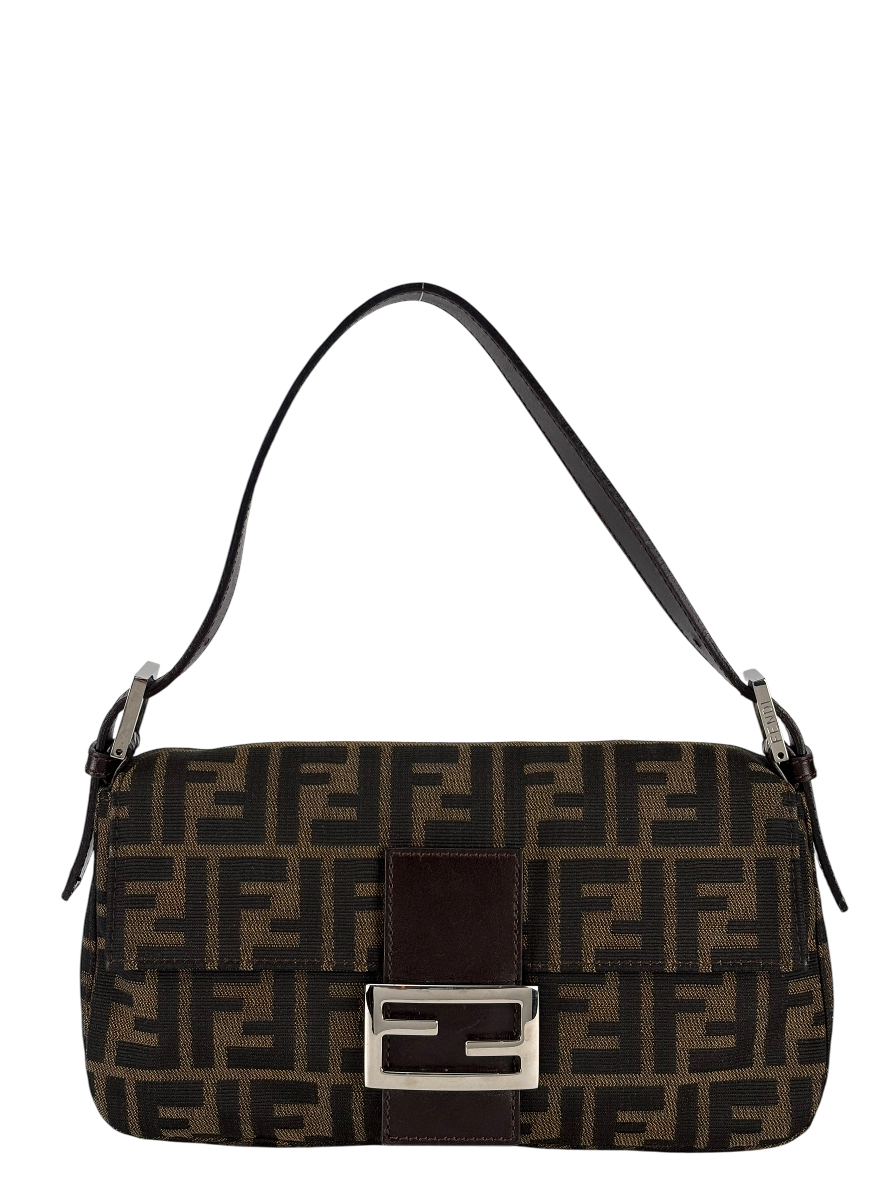 FENDI - Brown Canvas Zucca Baguette Hand Bag