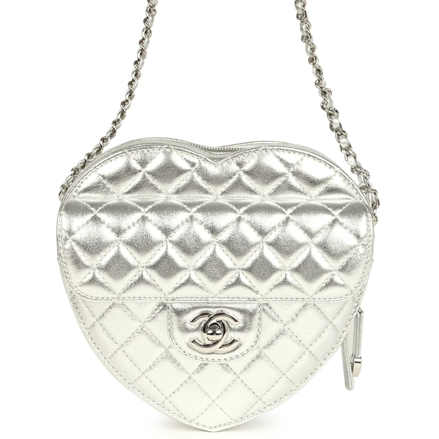 Chanel CC In Love Large Heart Bag with Chain Silver Metallic Lambskin Silver Hardware