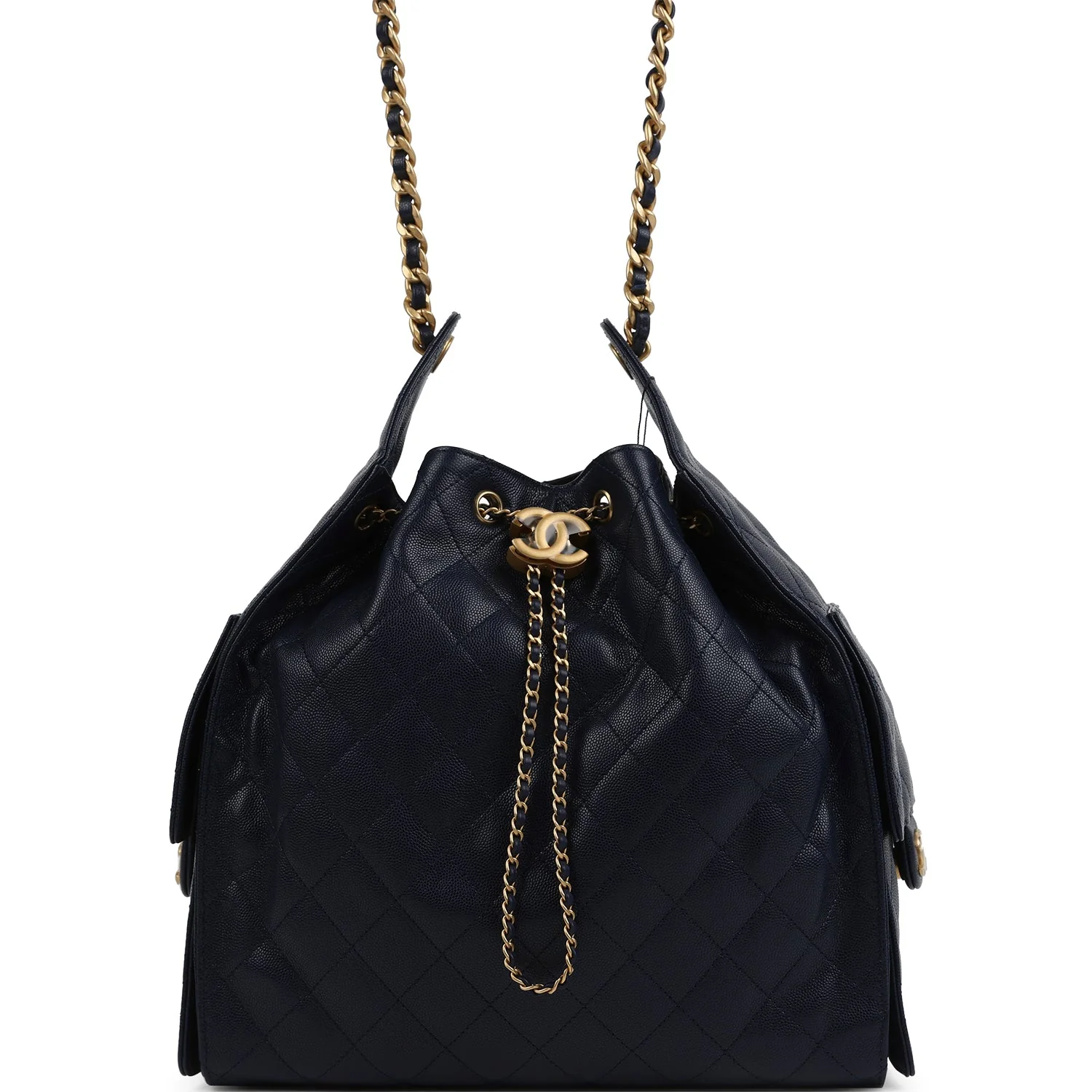 Chanel Medium 25 Hobo Bag Dark Navy Caviar Antique Gold Hardware