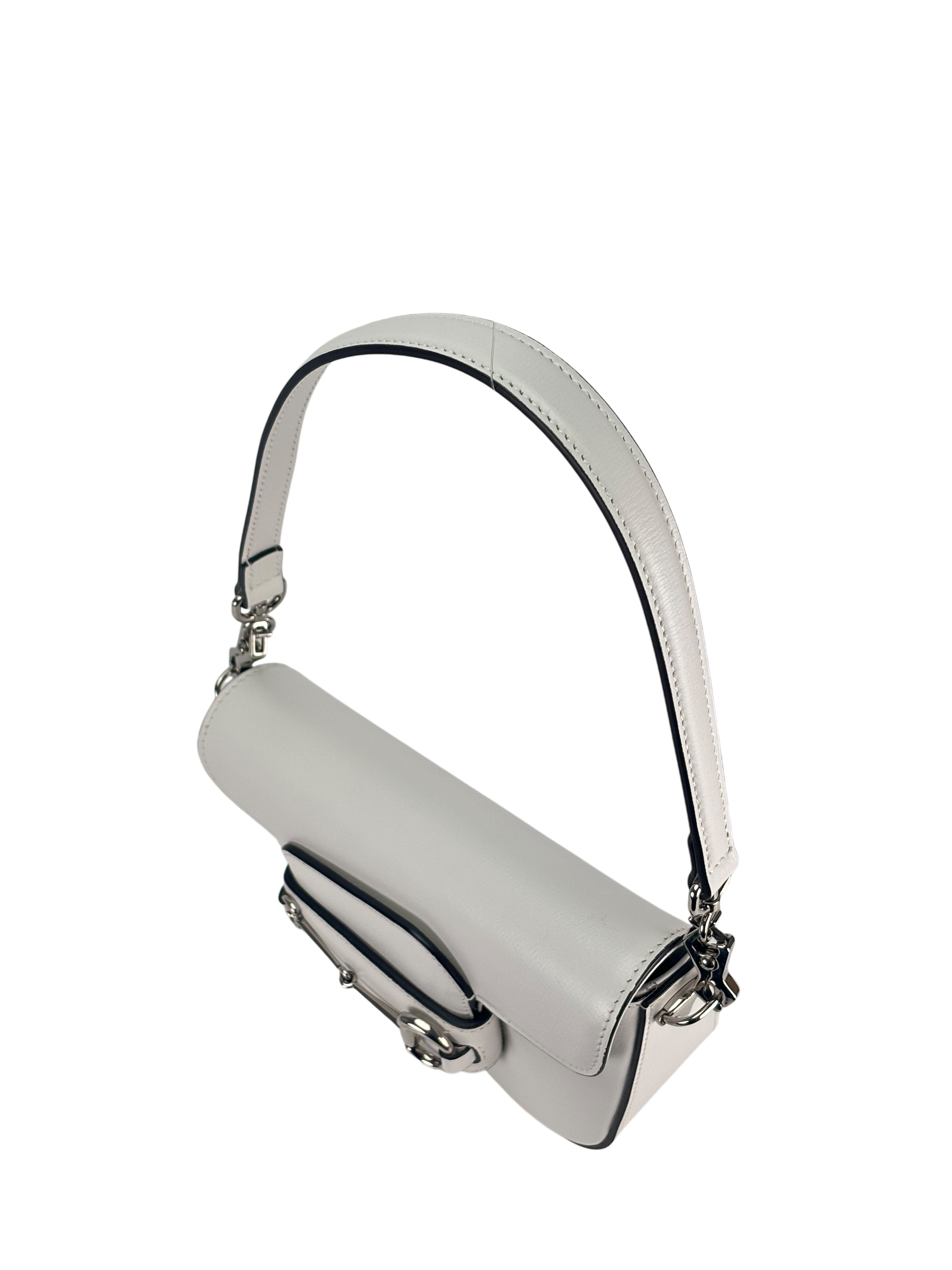 GUCCI - White Horsebit Leather 2-Way Shoulder Bag