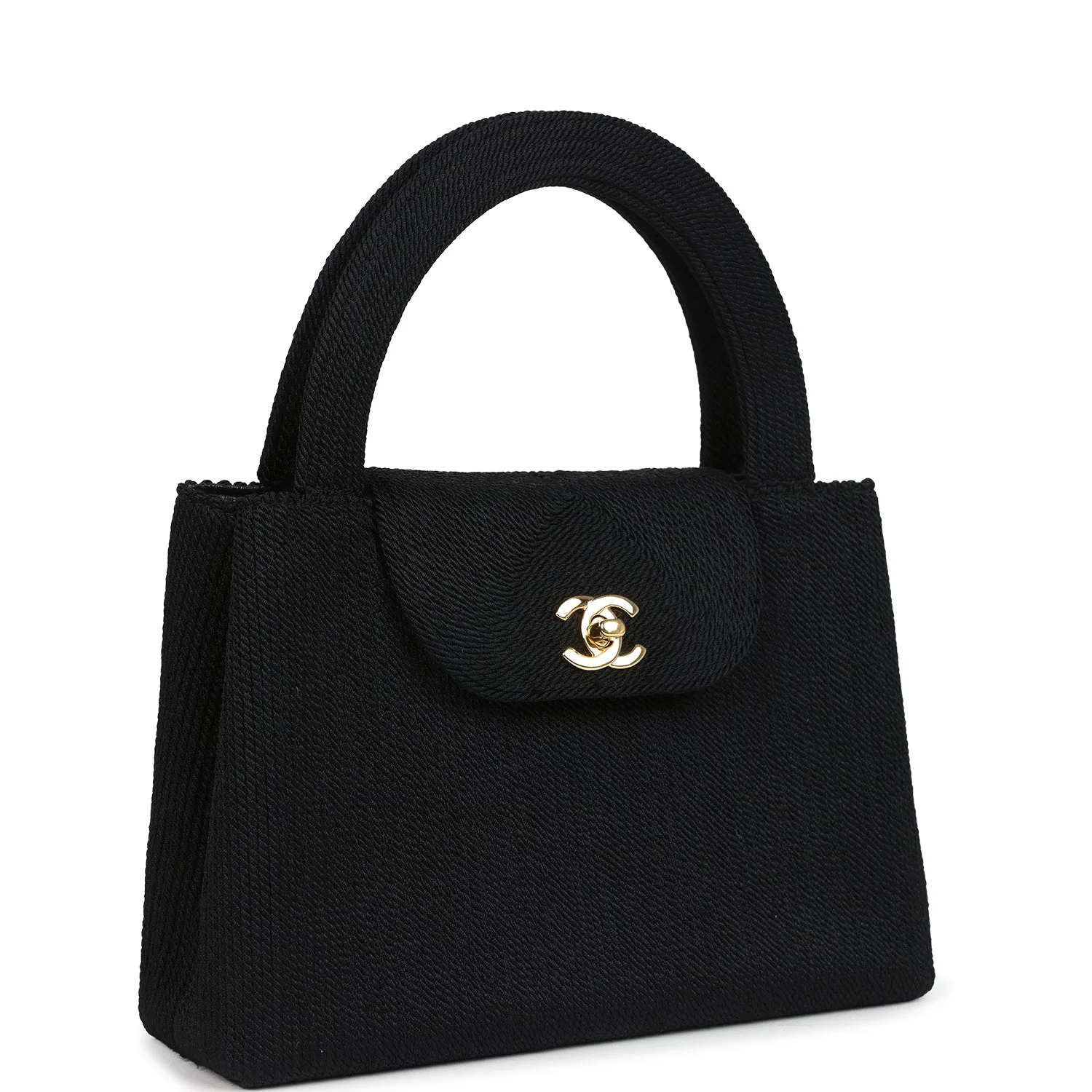 Vintage Chanel Large Kelly Rope Black Woven Gold Hardware