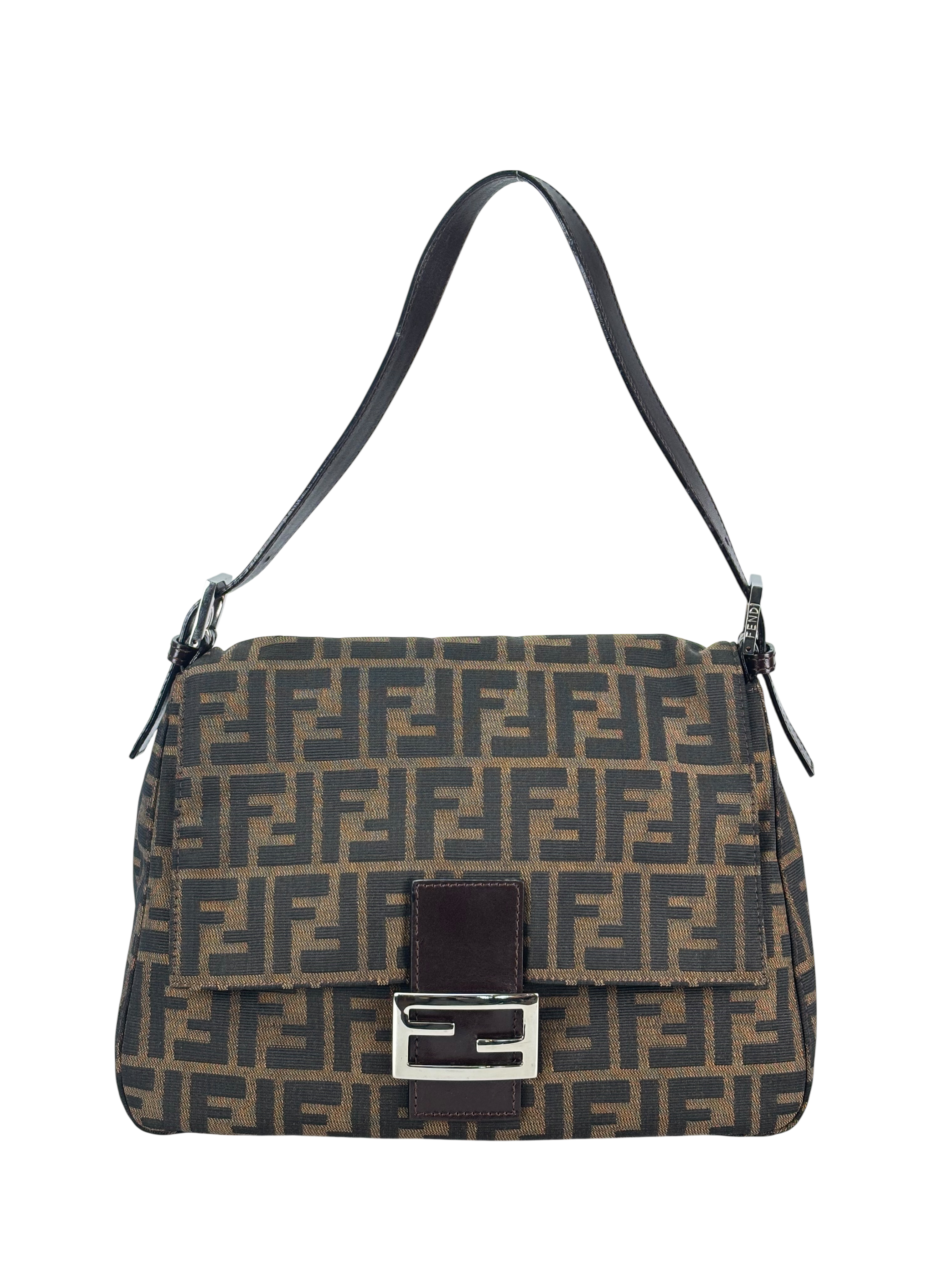 FENDI - Canvas Brown Zucca Mamma Baguette Handbag Silver Hardware