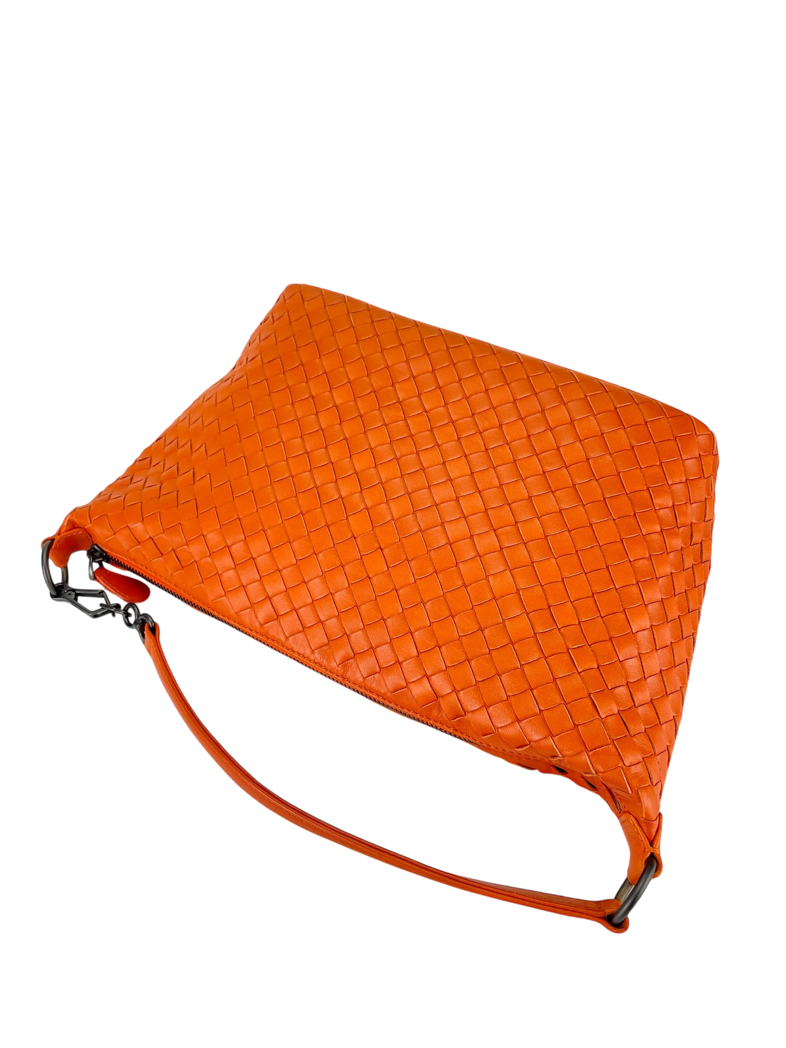 BOTTEGA VENETA - Zip Hobo Intrecciato Nappa Orange Calfskin