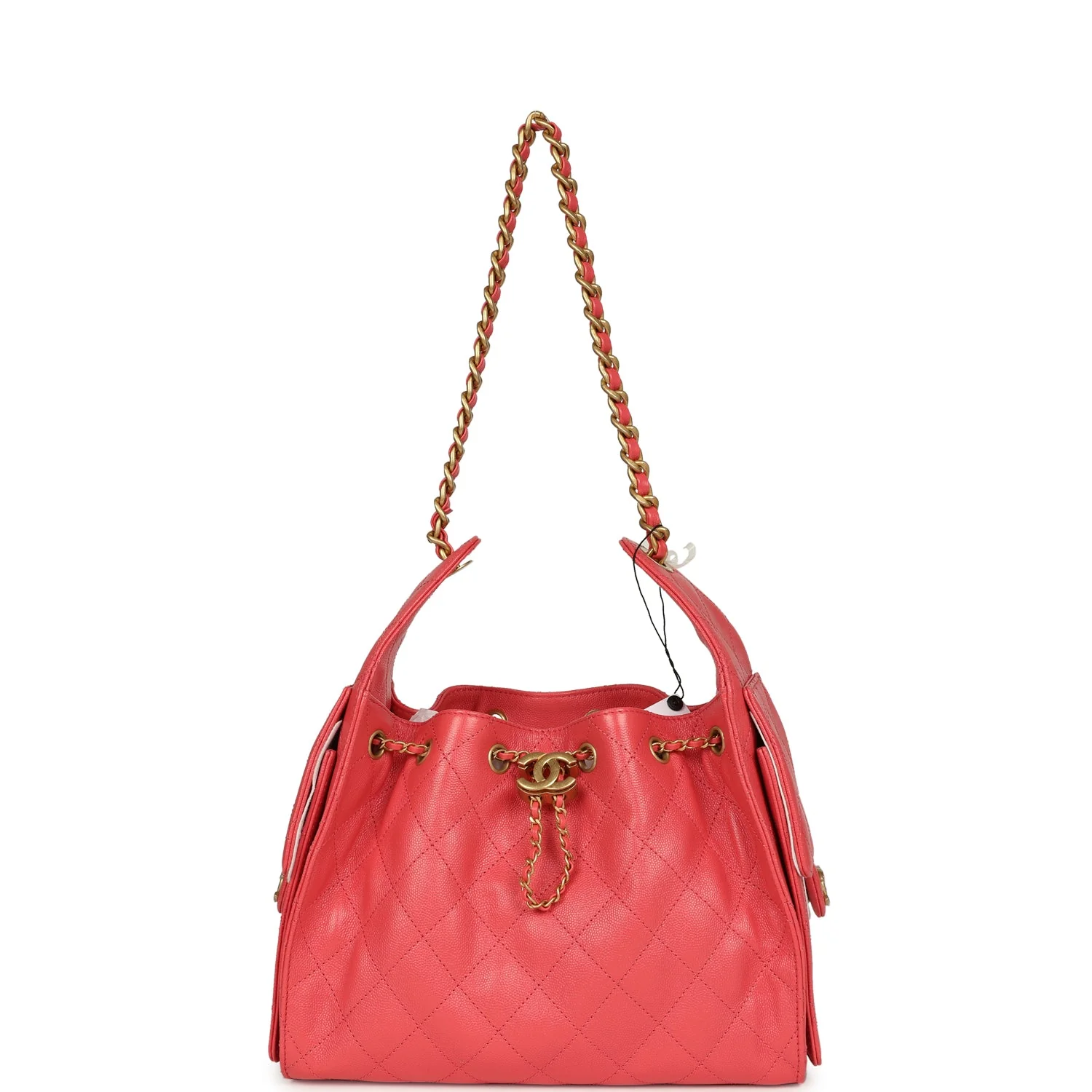 Chanel Small 25 Hobo Bag Coral Pink Caviar Antique Gold Hardware