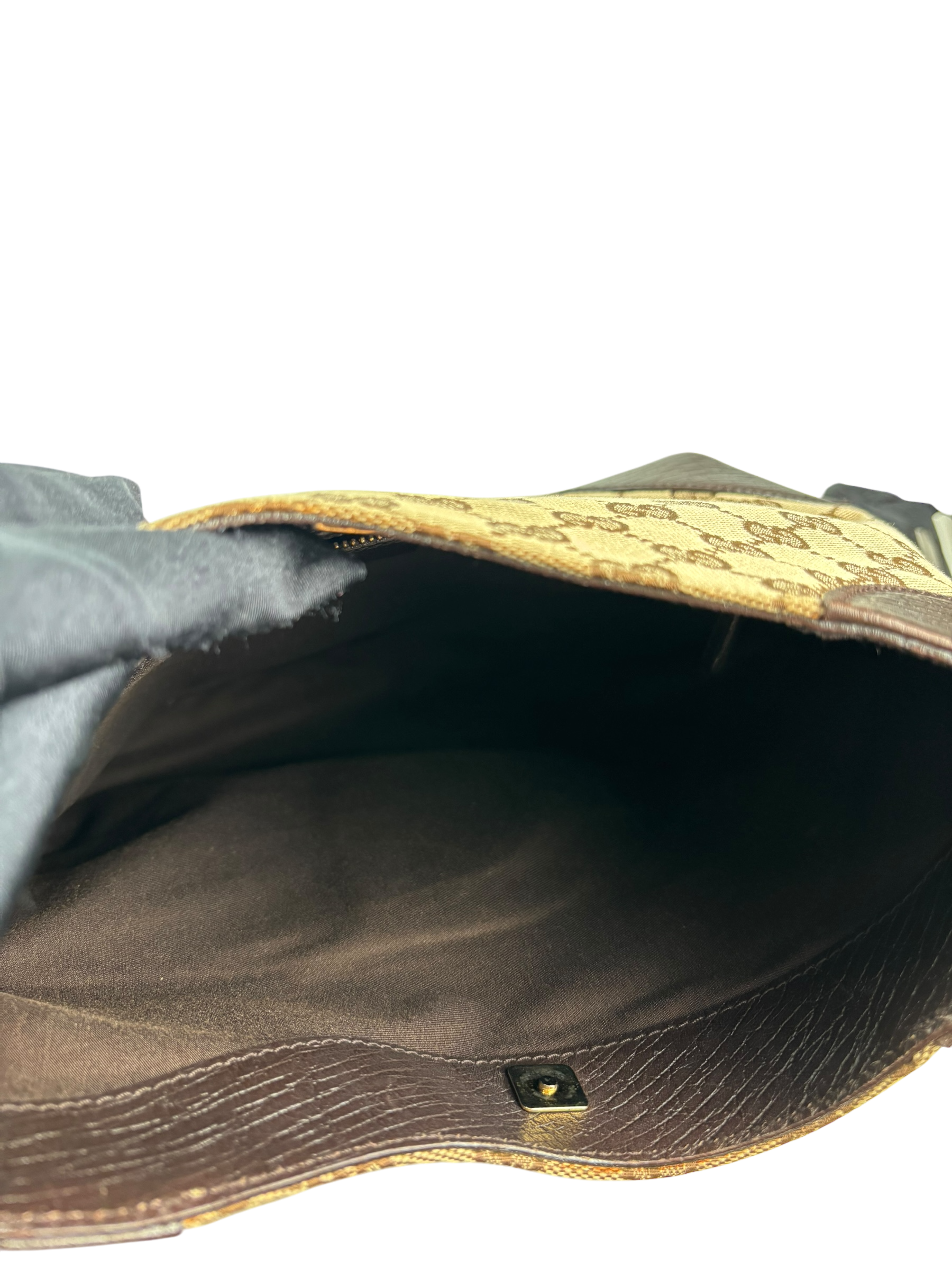 GUCCI -  Brown Leather Canvas GG Pattern Horsebit One Shoulder Bag