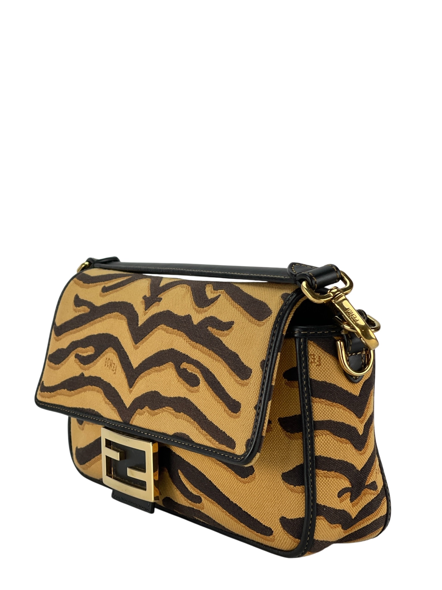 FENDI - Canvas Chinese New Year Tiger Embroidered Baguette Black Dark Yellow