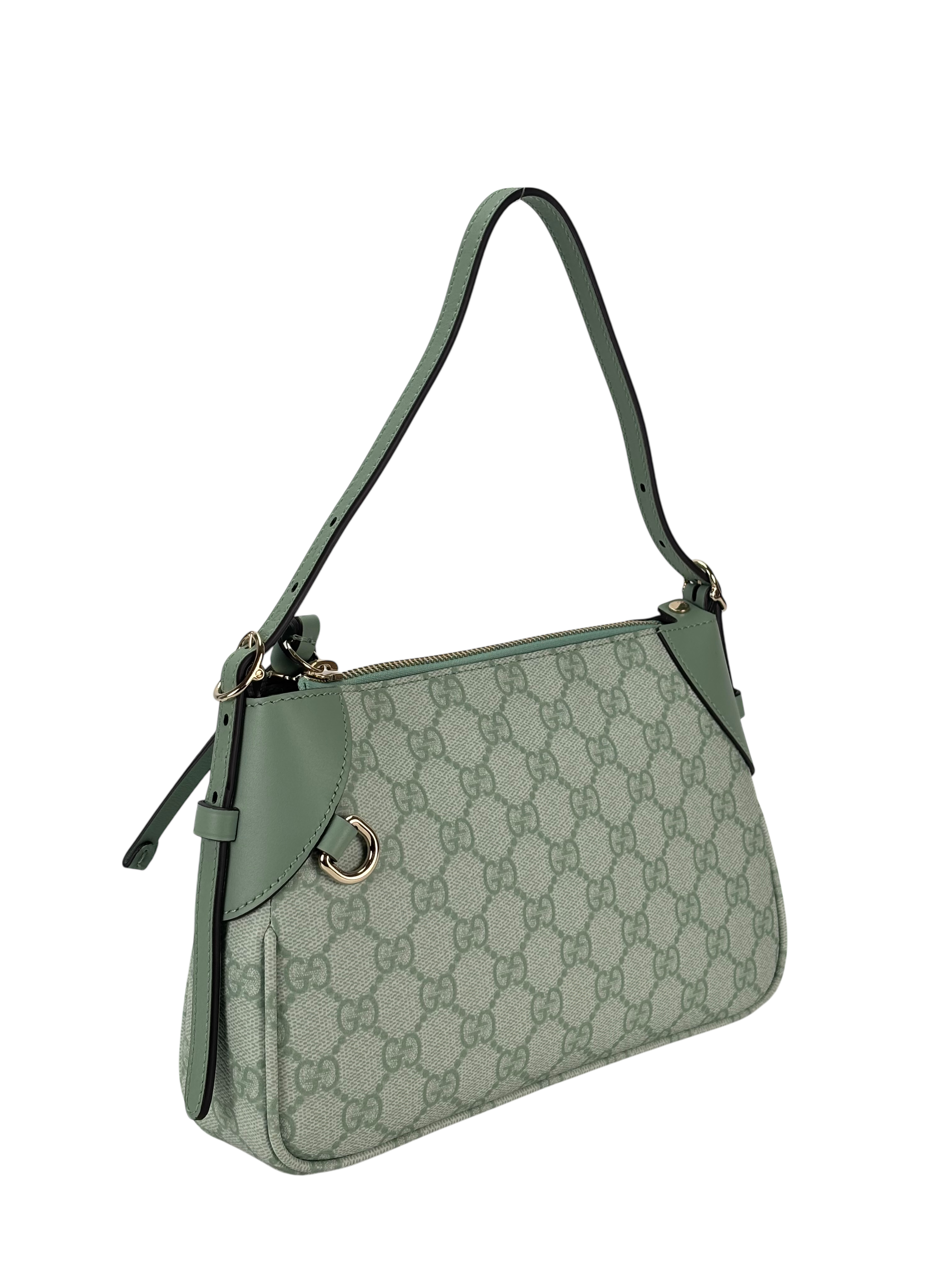 GUCCI - Sage Green Coated Canvas GG Emblem Small Shoulder Bag