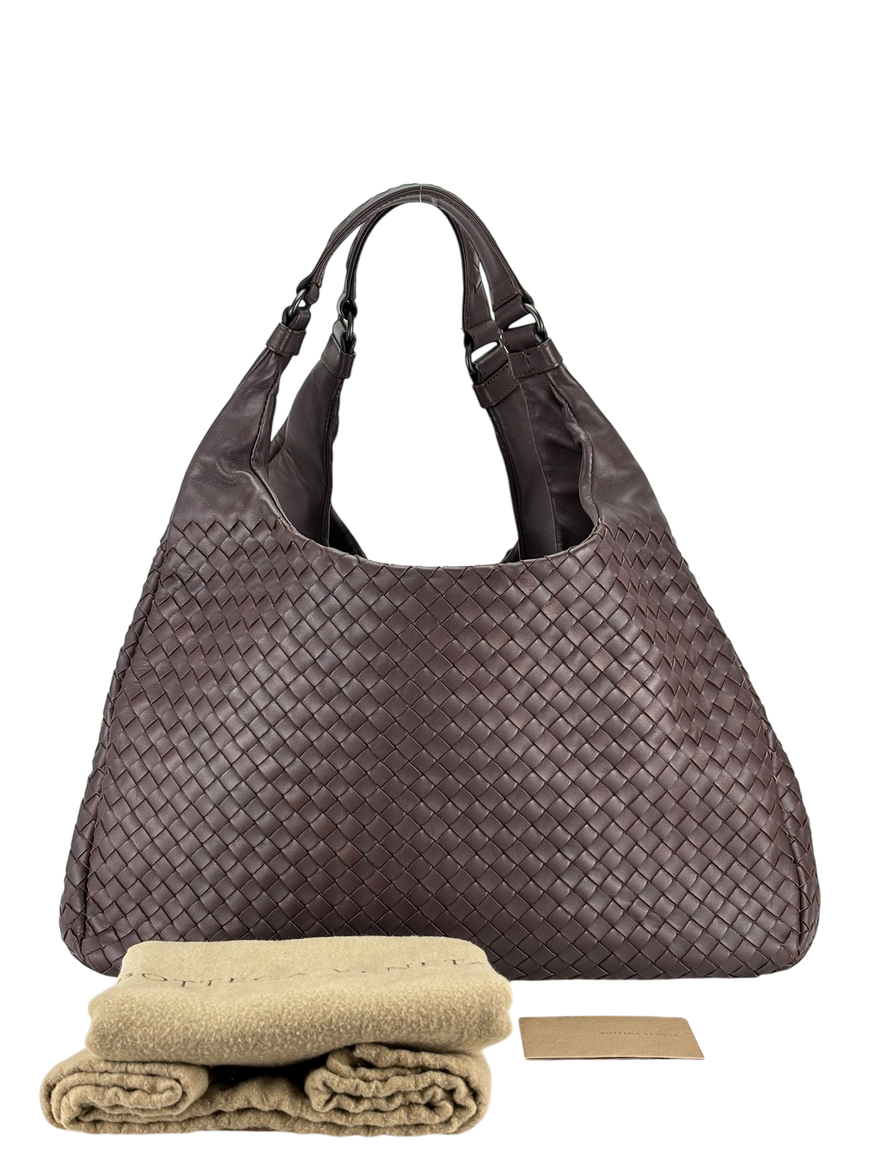 BOTTEGA VENETA - Dark Red Lambskin Campana Leather HandBag