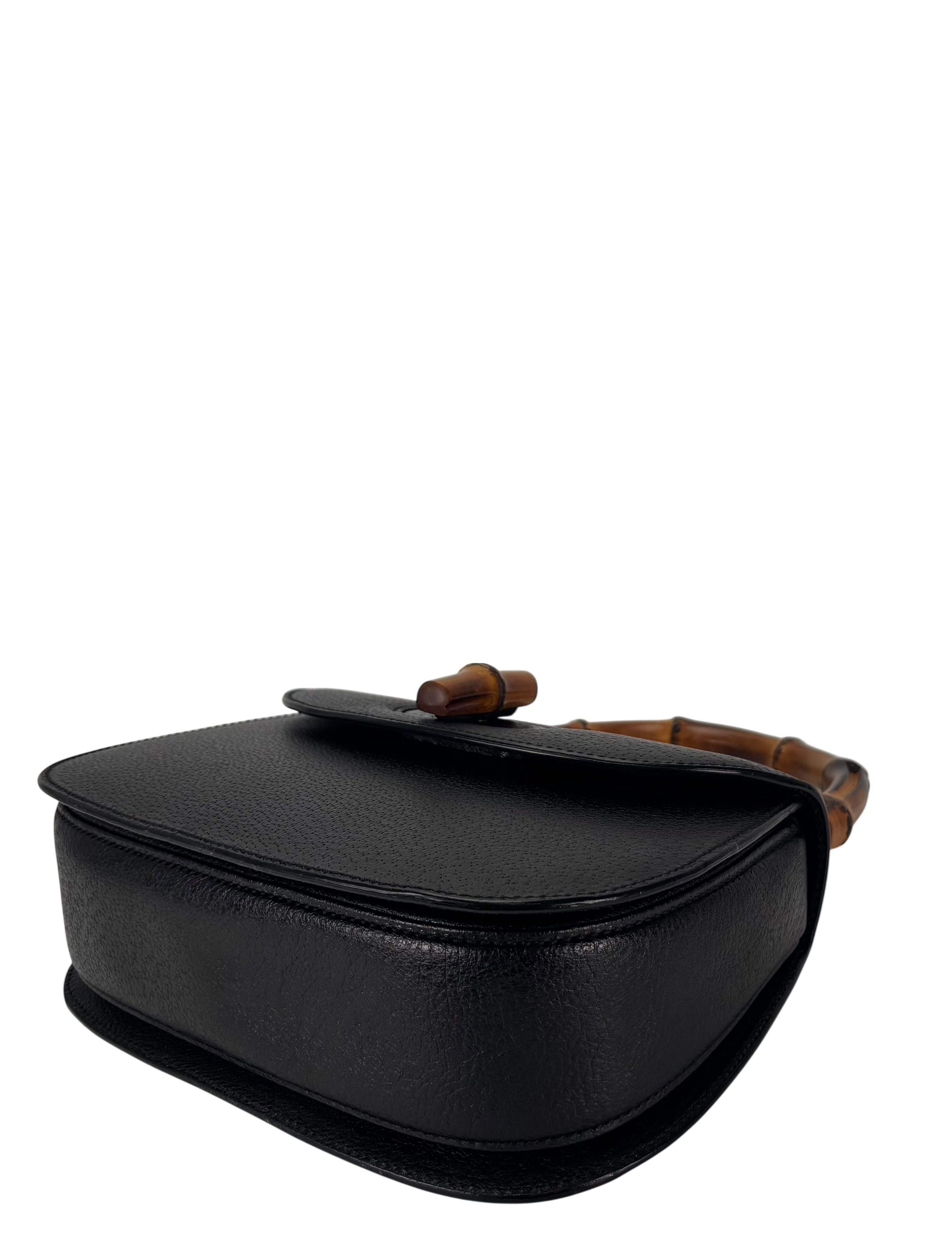 GUCCI - Black Leather 2way Middle Leather Bamboo Handbag