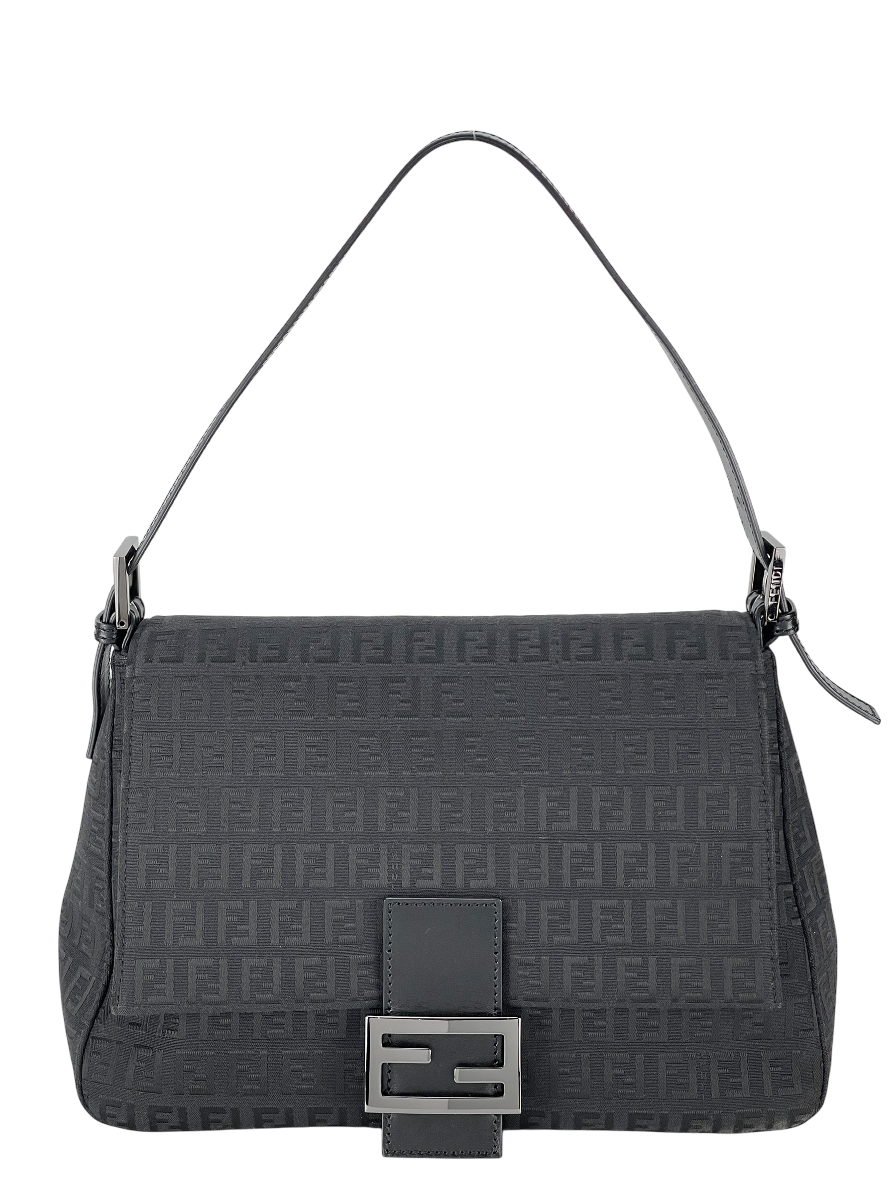 FENDI - Black Canvas Zucca Mamma Bucket Shoulder Bag Black hardware