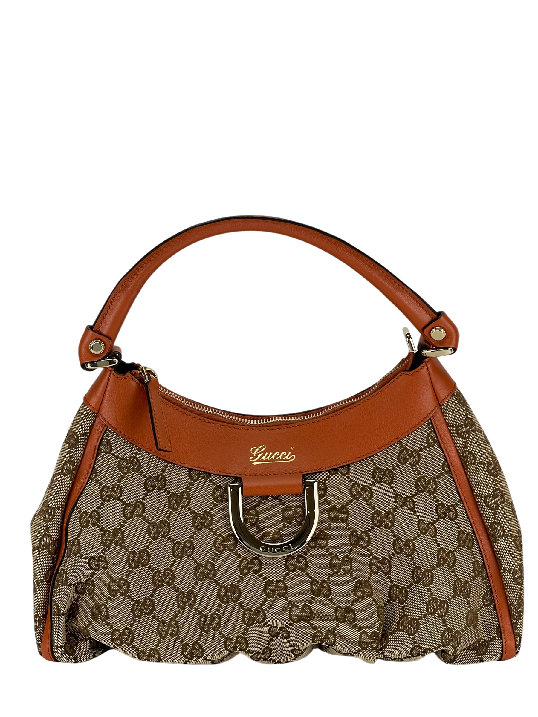 GUCCI - Beige Orange Canvas Leather Shima Abbey Hobo Bag