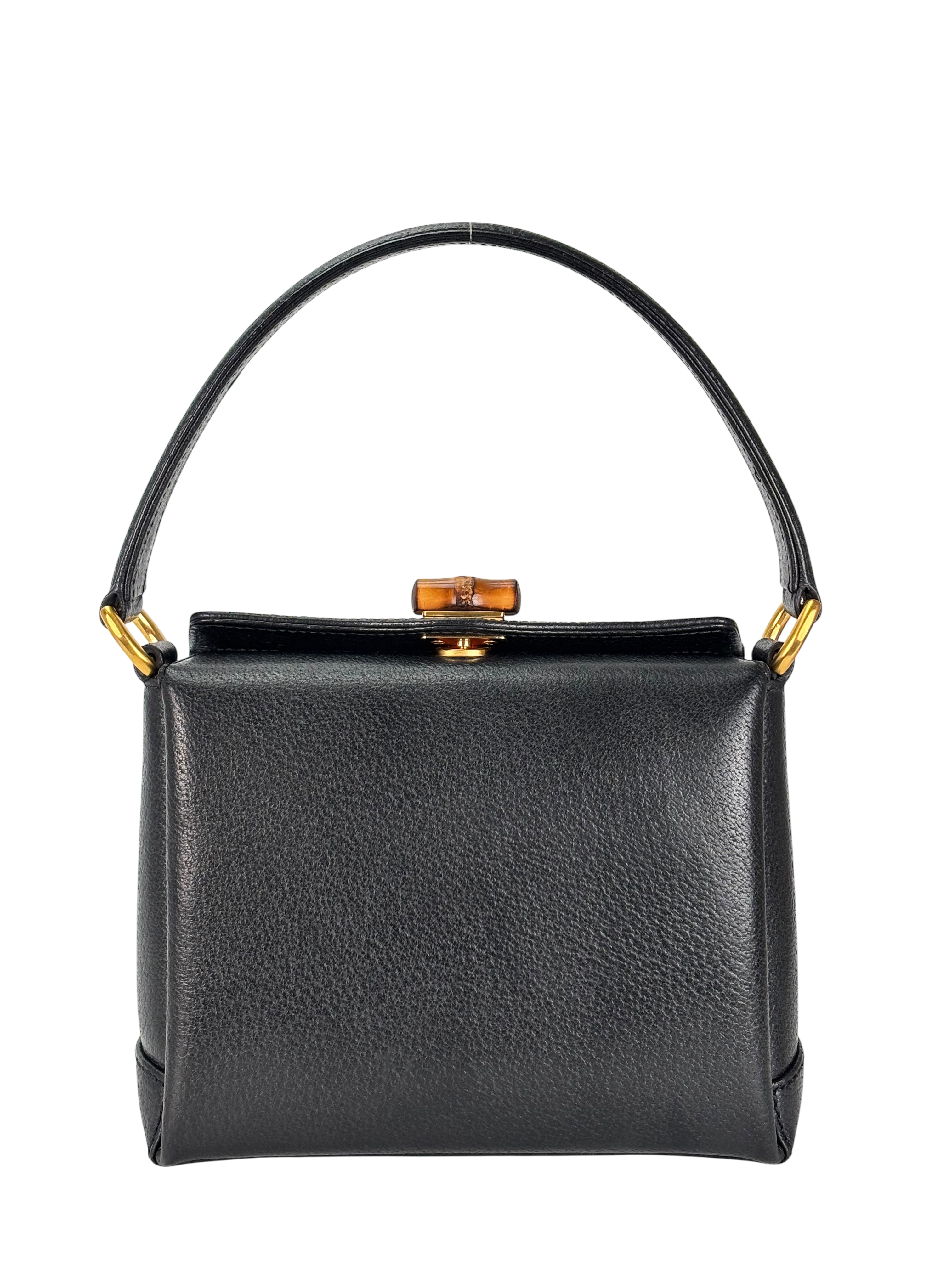 GUCCI - Black Leather Bamboo Turnlock Handbag