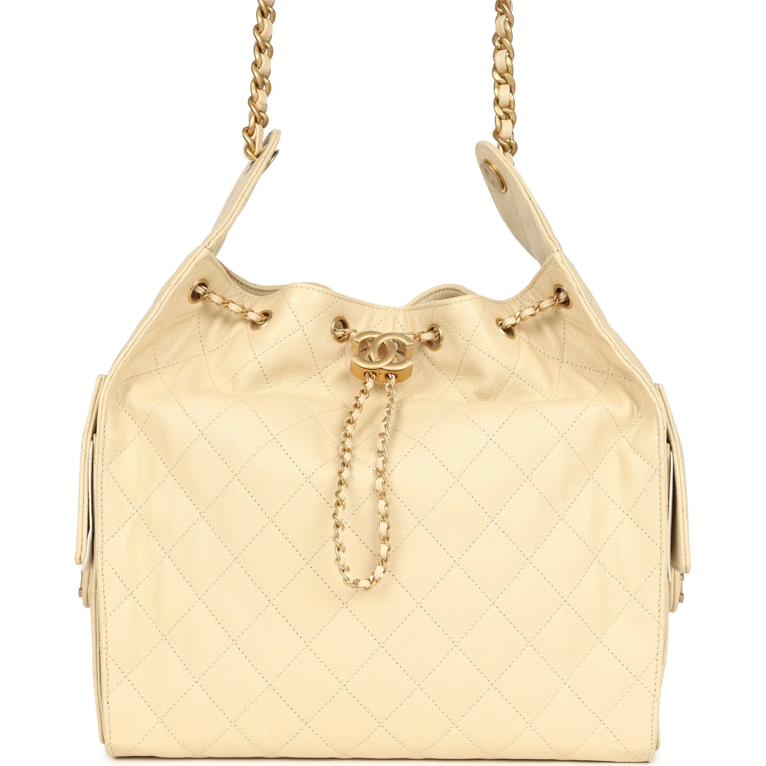 Chanel Medium 25 Hobo Bag Light Beige Caviar Antique Gold Hardware