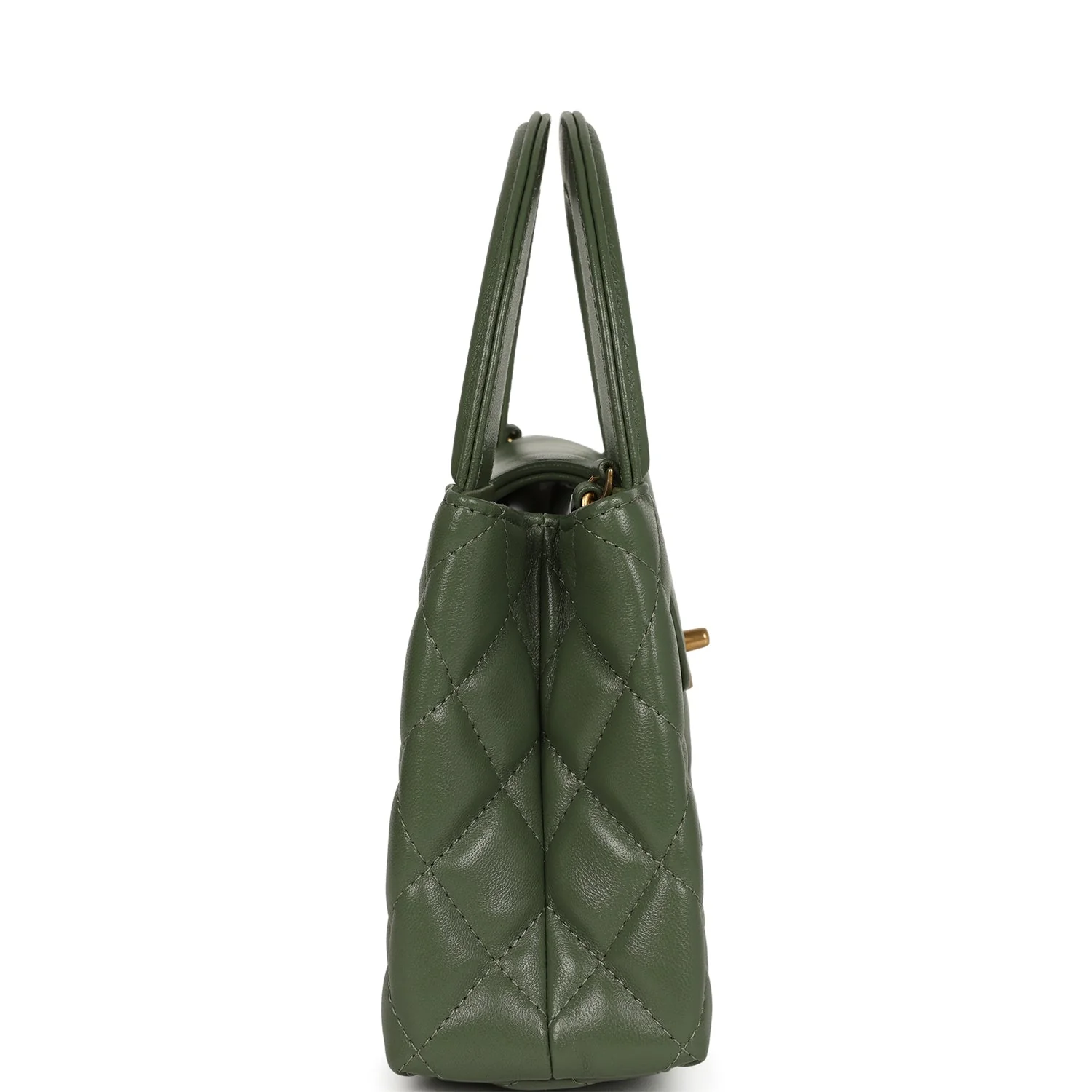 Chanel Small Kelly Shopper Khaki Shiny Aged Calfskin Brushed Gold Hardware