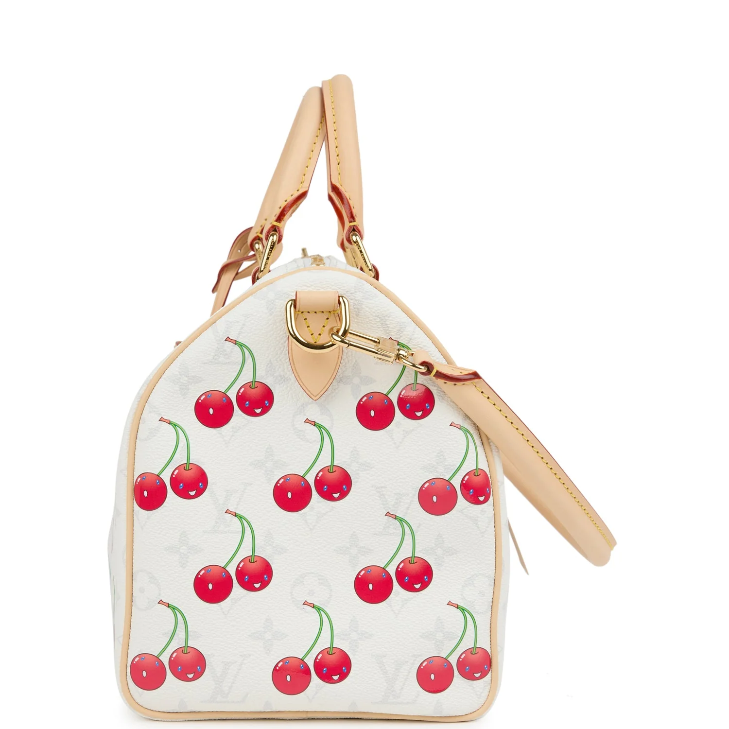 Louis Vuitton X Takashi Murakami Soft Speedy Bandouliere 30 Cherry White Monogram Gold Hardware