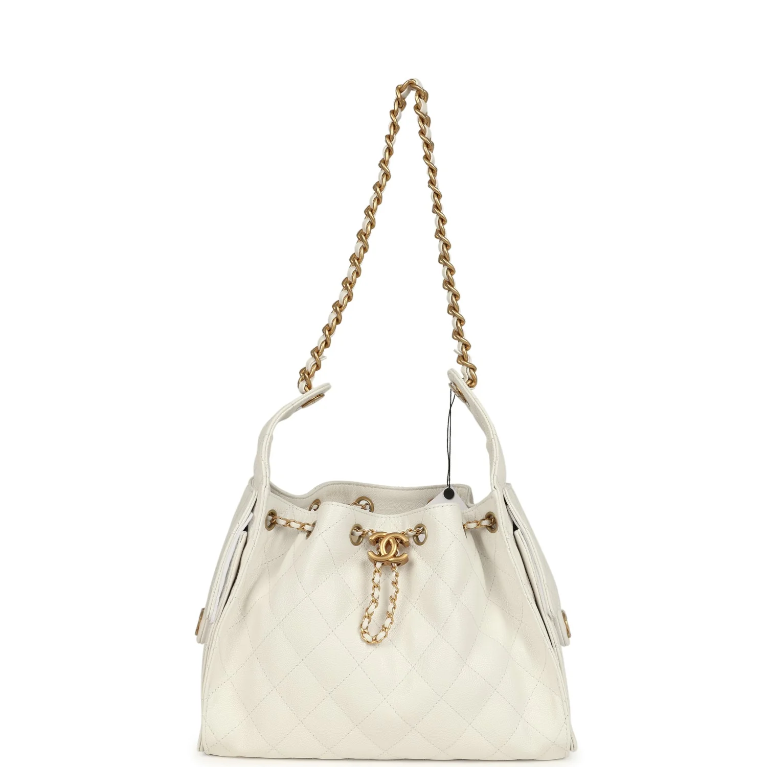 Chanel Small 25 Hobo Bag White Caviar Antique Gold Hardware