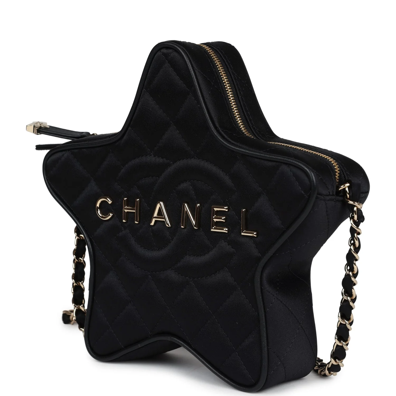 Chanel Star Bag Black Satin Light Gold Hardware