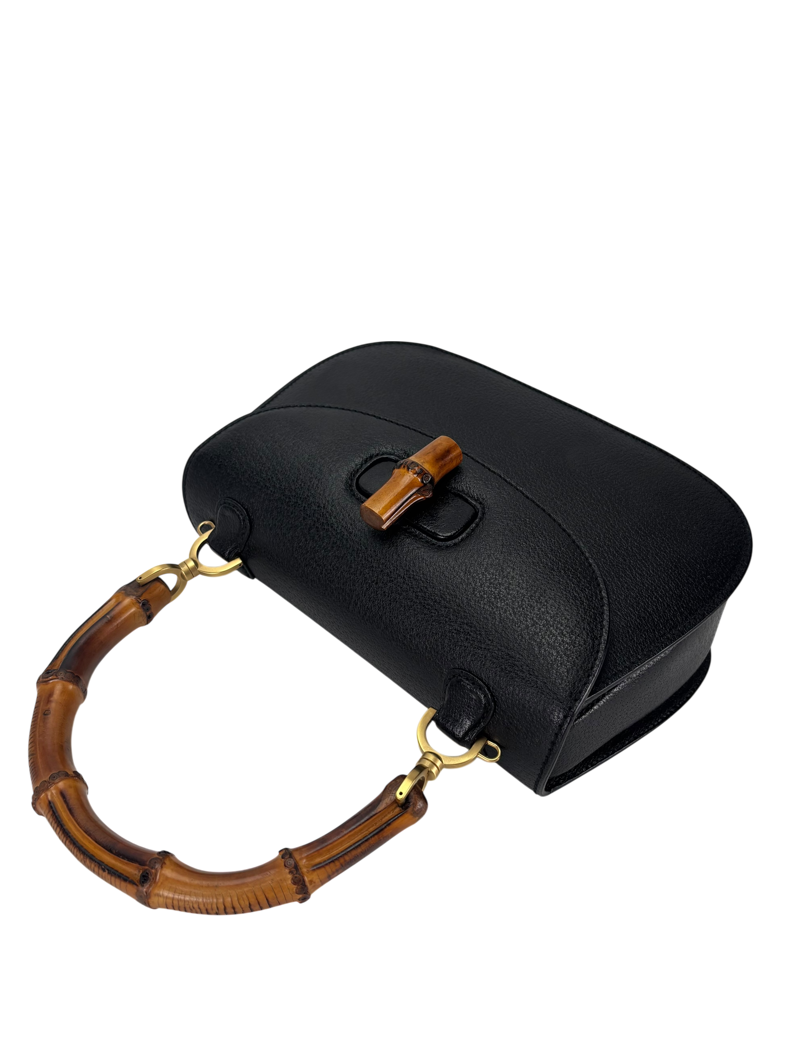 GUCCI - Black Leather 2way Middle Leather Bamboo Handbag