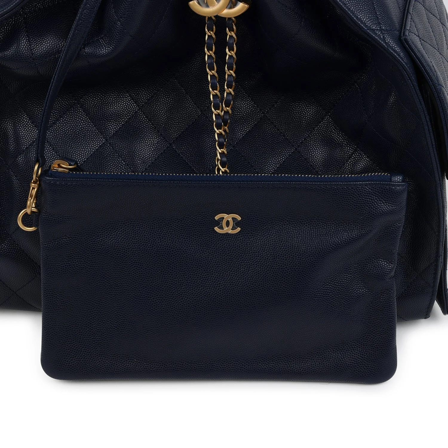 Chanel Medium 25 Hobo Bag Dark Navy Caviar Antique Gold Hardware