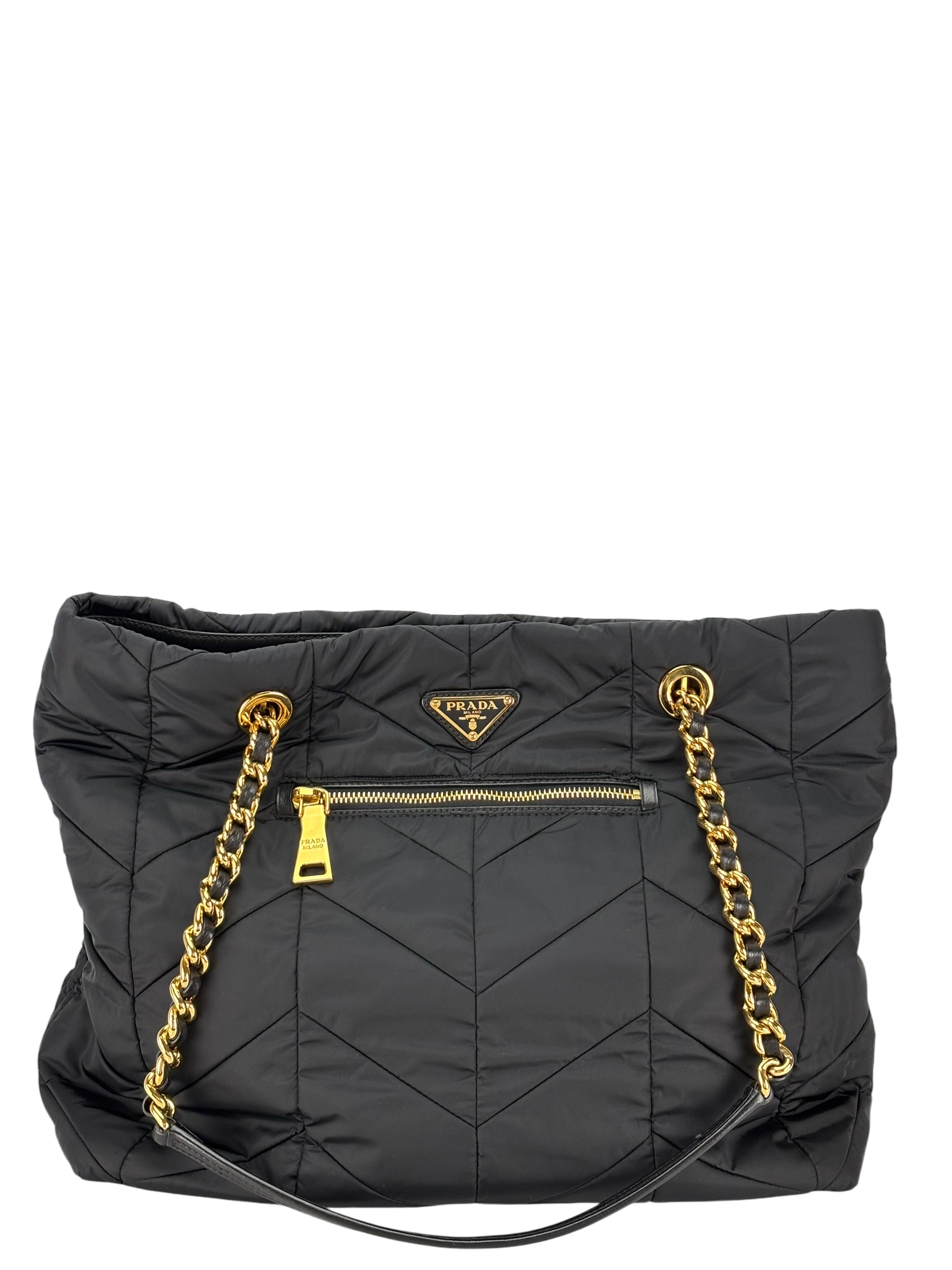 PRADA - Black Nylon Tote Impuntu Tessuto Shoulder Bag