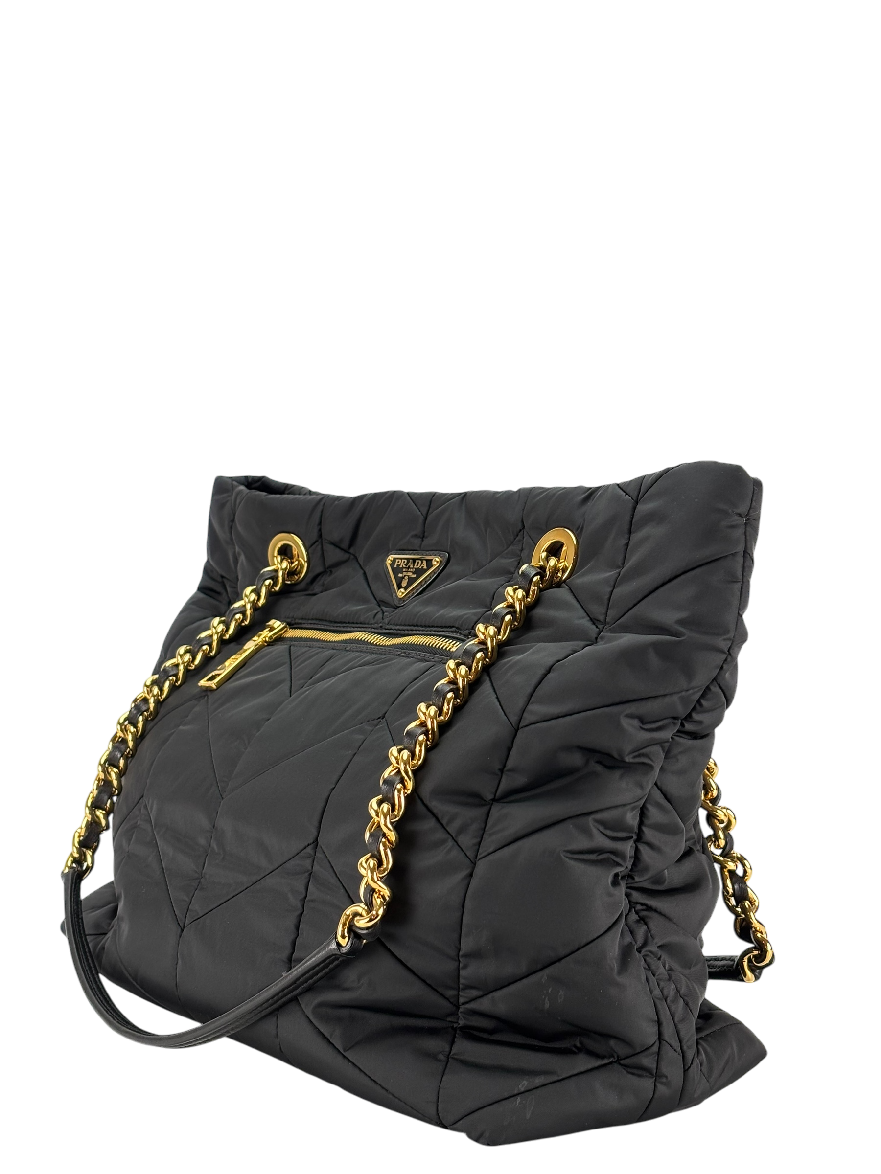 PRADA - Black Nylon Tote Impuntu Tessuto Shoulder Bag