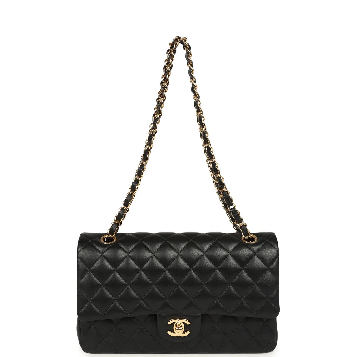 Pre-owned Chanel Medium Classic Double Flap Bag Black Lambskin Gold Hardware