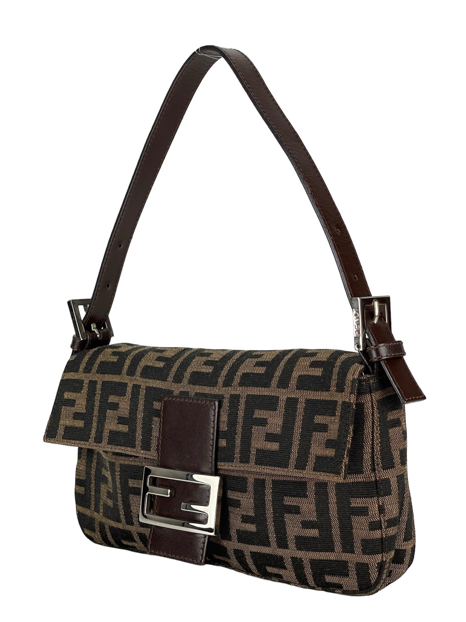 FENDI - Brown Zucca Baguette Handbag Silver Hardware
