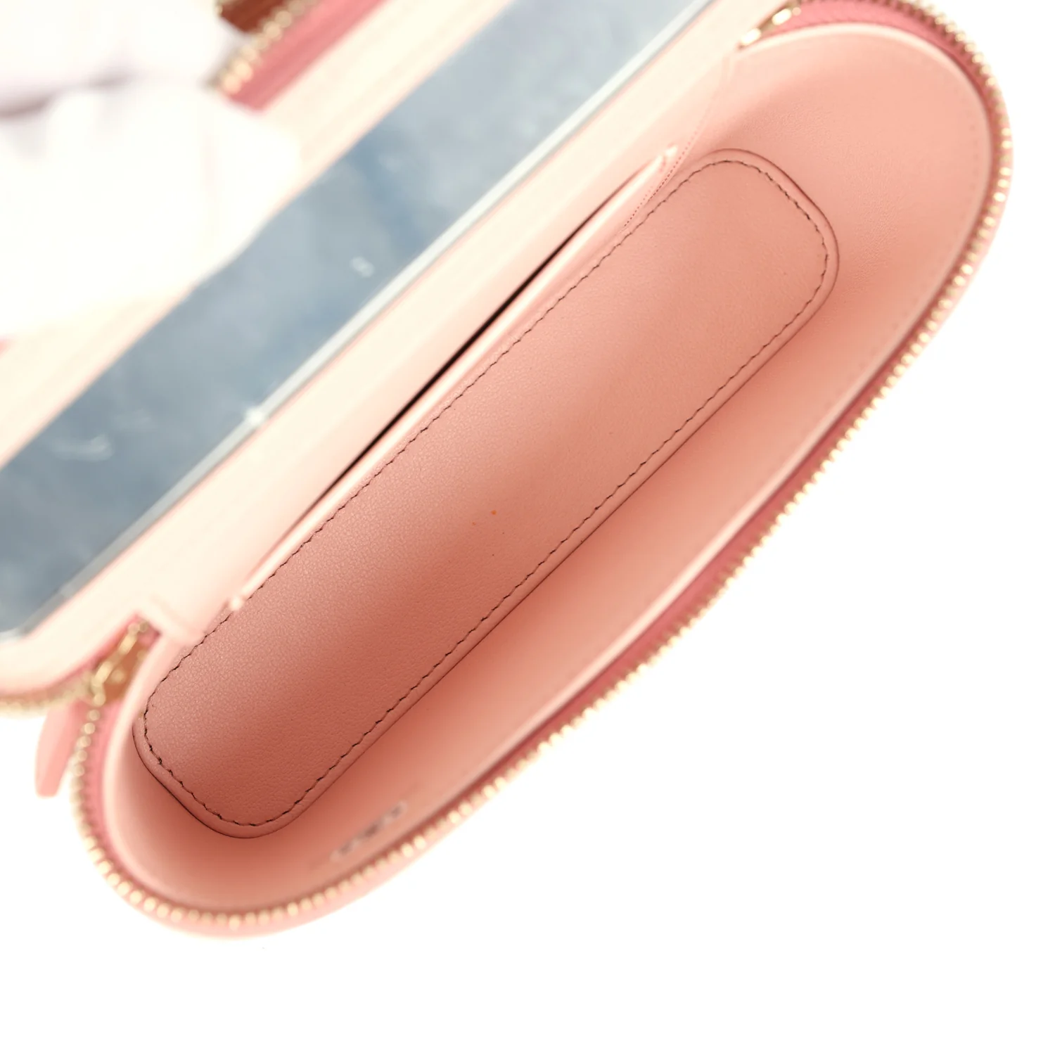 Chanel Flower Top Handle Long Vanity Case with Chain Pink Lambskin Light Gold Hardware