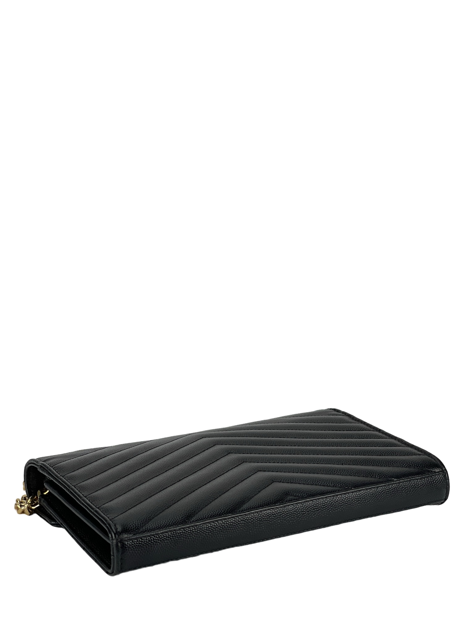 SAINT LAURENT - Grain De Poudre Matelasse Chevron Monogram Chain Wallet