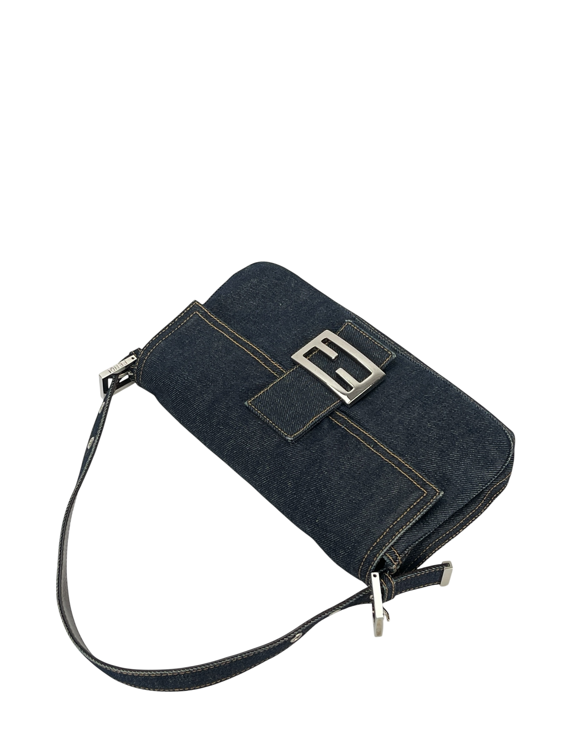 FENDI - Small Mamma Baguette Bag Denim Navy Sliver Hardware