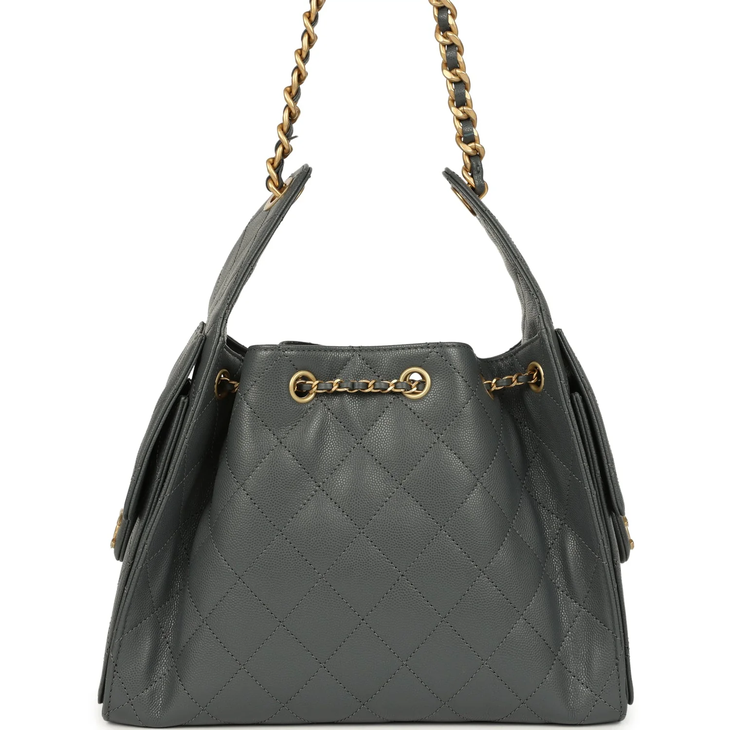 Chanel Small 25 Hobo Bag Dark Grey Caviar Antique Gold Hardware