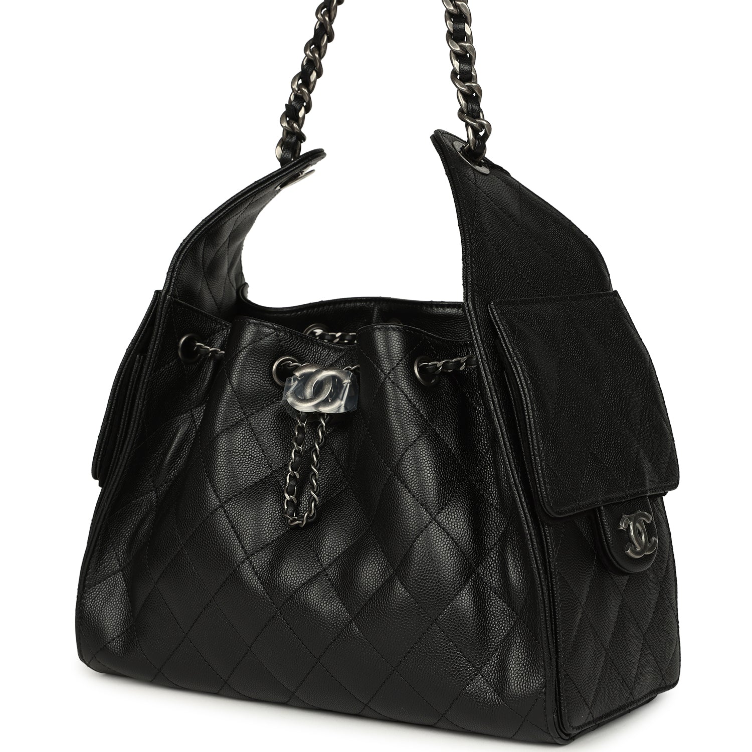 Chanel Small 25 Hobo Bag Black Shiny Caviar Aged Ruthenium Hardware