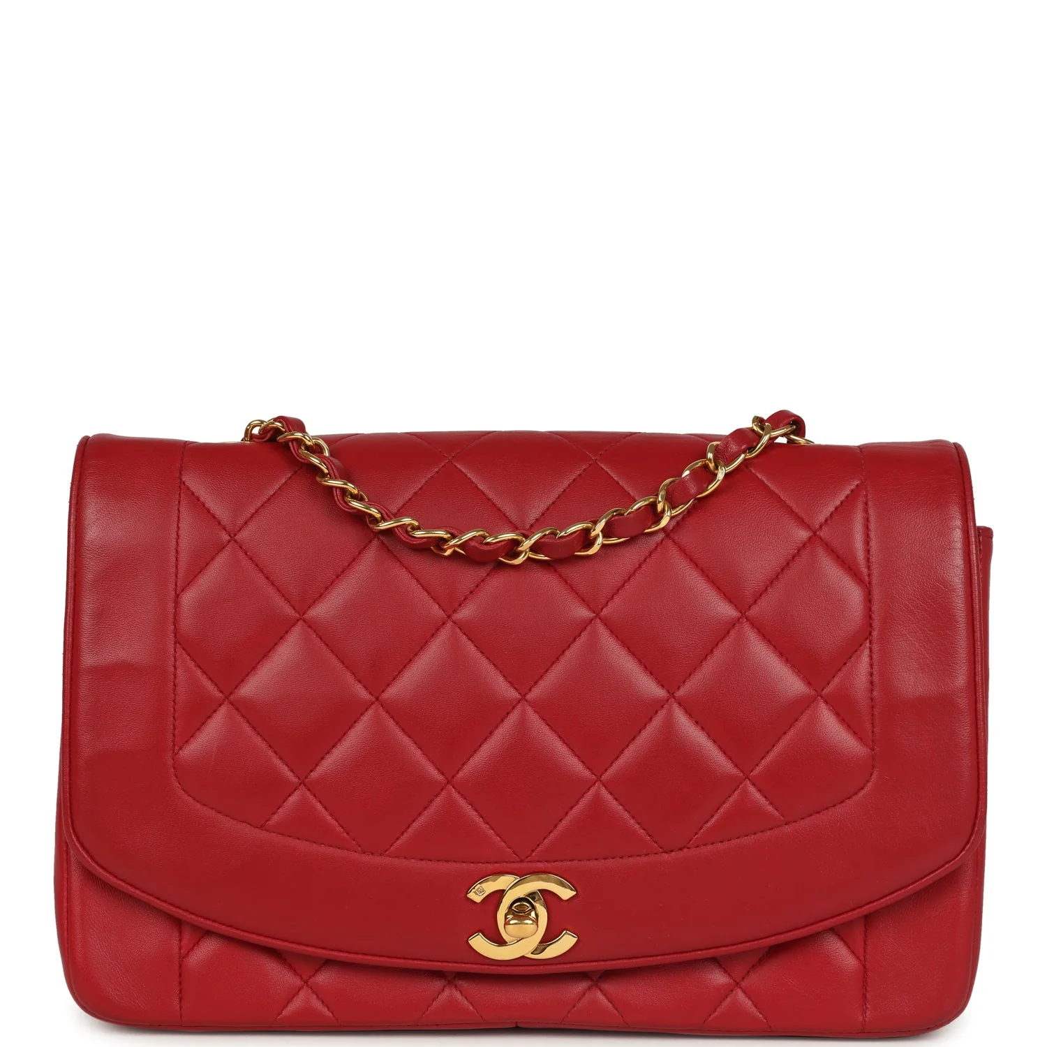 Vintage Chanel Medium Diana Flap Bag Red Lambskin Gold Hardware