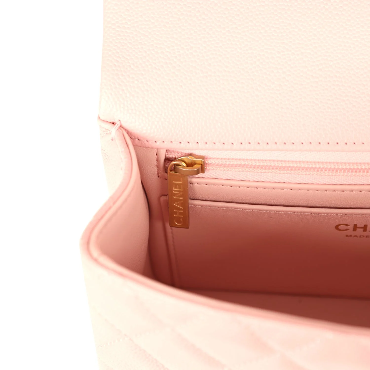 Chanel Mini Rectangular Flap Bag with CC Top Handle Pink Shiny Caviar Antique Gold Hardware