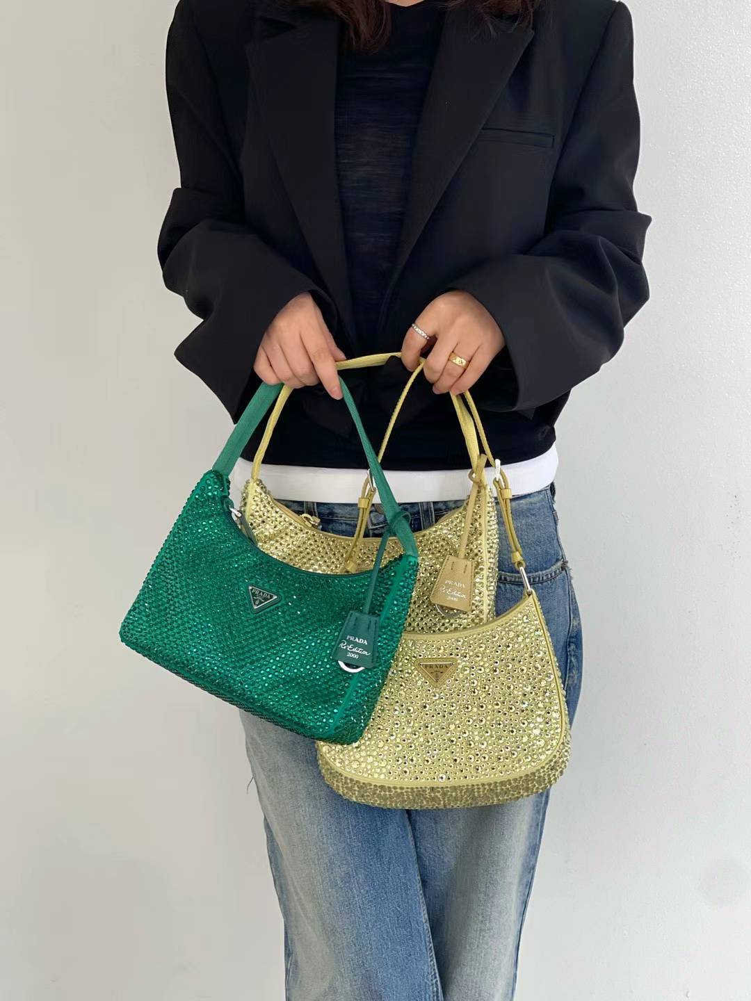 PRADA - Satin Crystal Mini Re-Edition 2000 Bag Mango