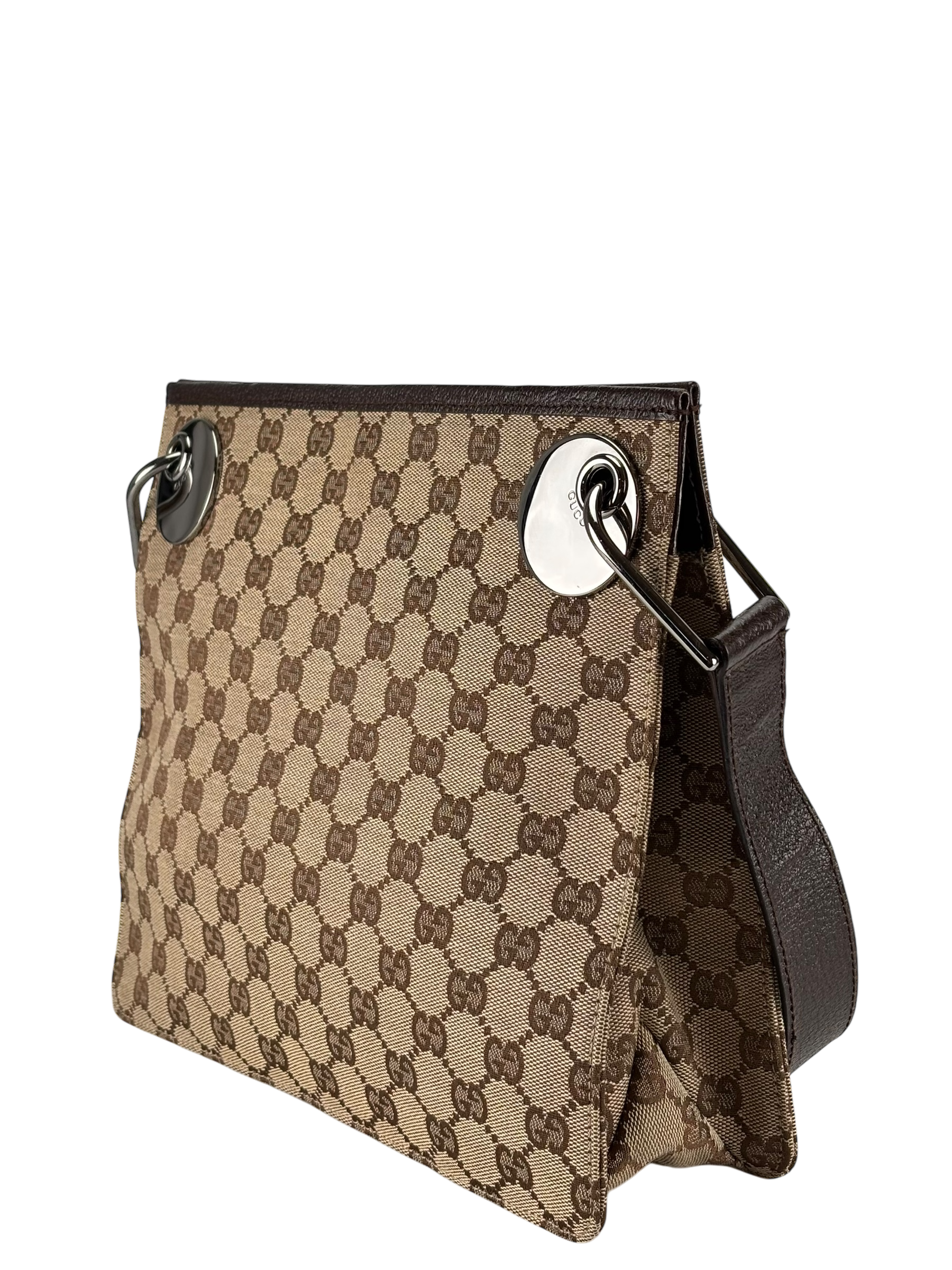 GUCCI - GG Canvas Brown Message Shoulder Bag