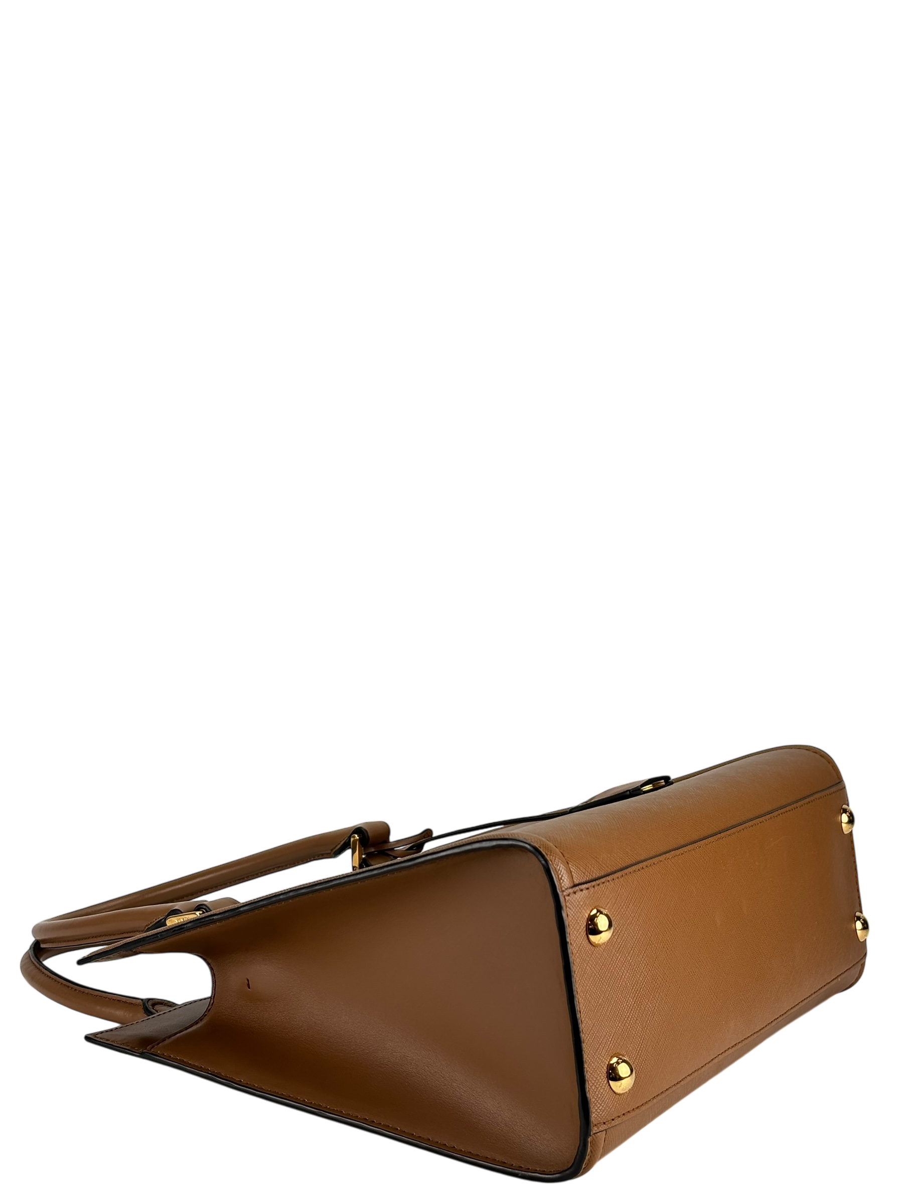 PRADA - Brown Calfskin Saffiano 2Way Hand Shoulder Bag