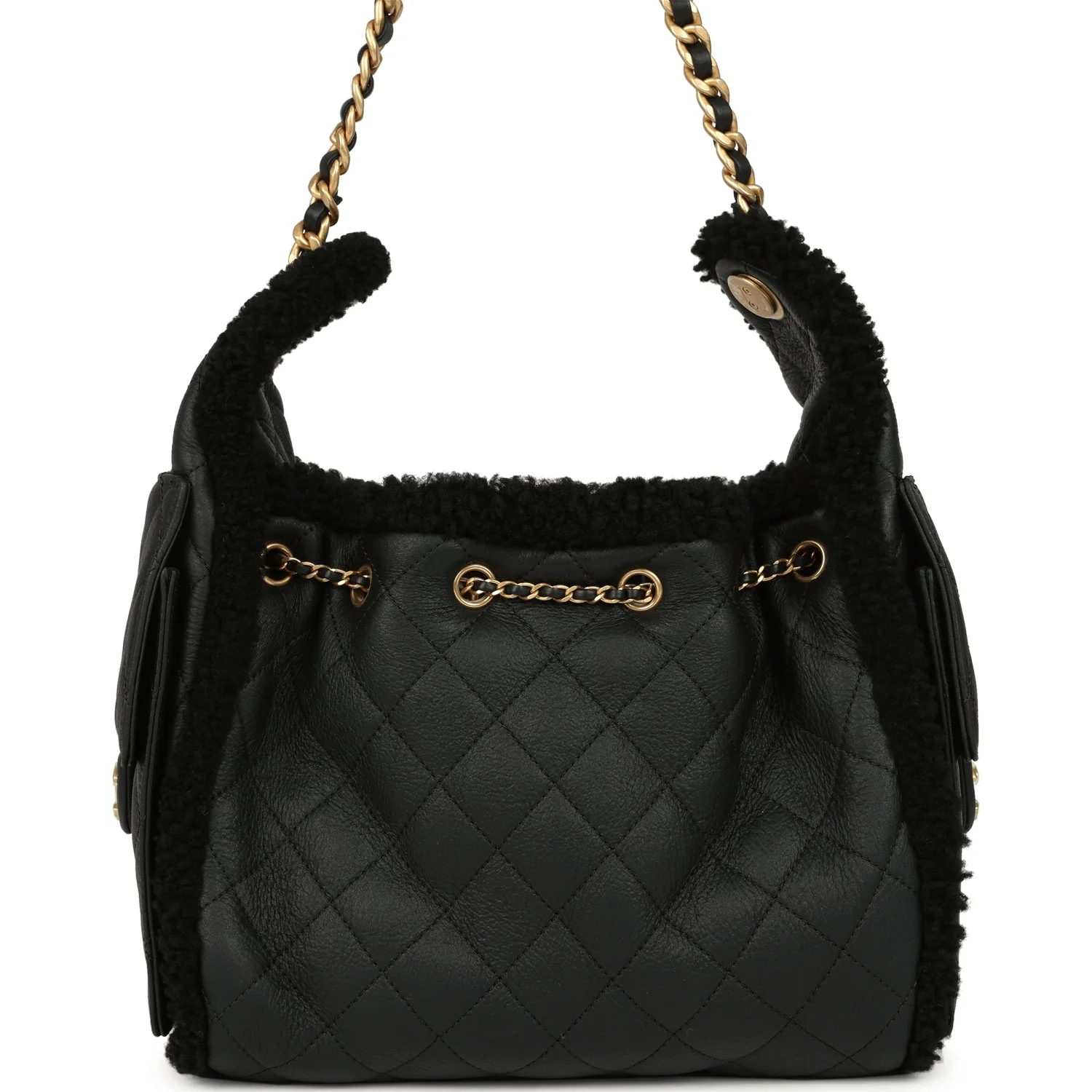 Chanel Small 25 Hobo Bag Black Crumpled Sheepskin and Shearling Antique Gold Hardware