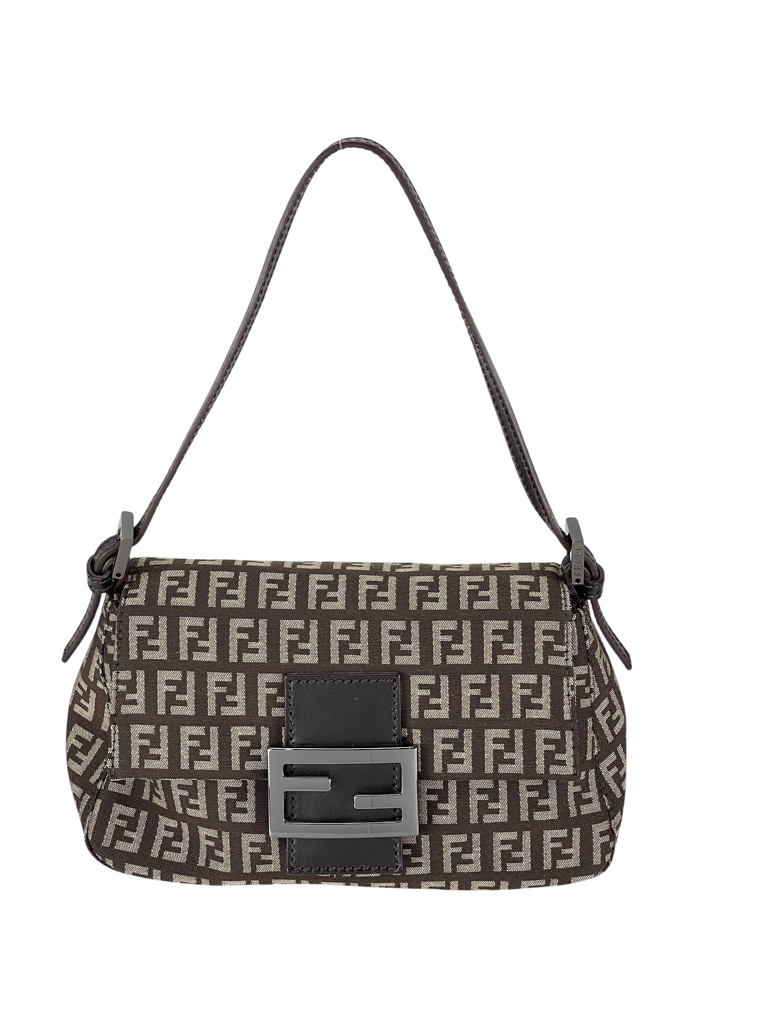 FENDI - Beige Zucca Baguette Handbag Sliver Hardware