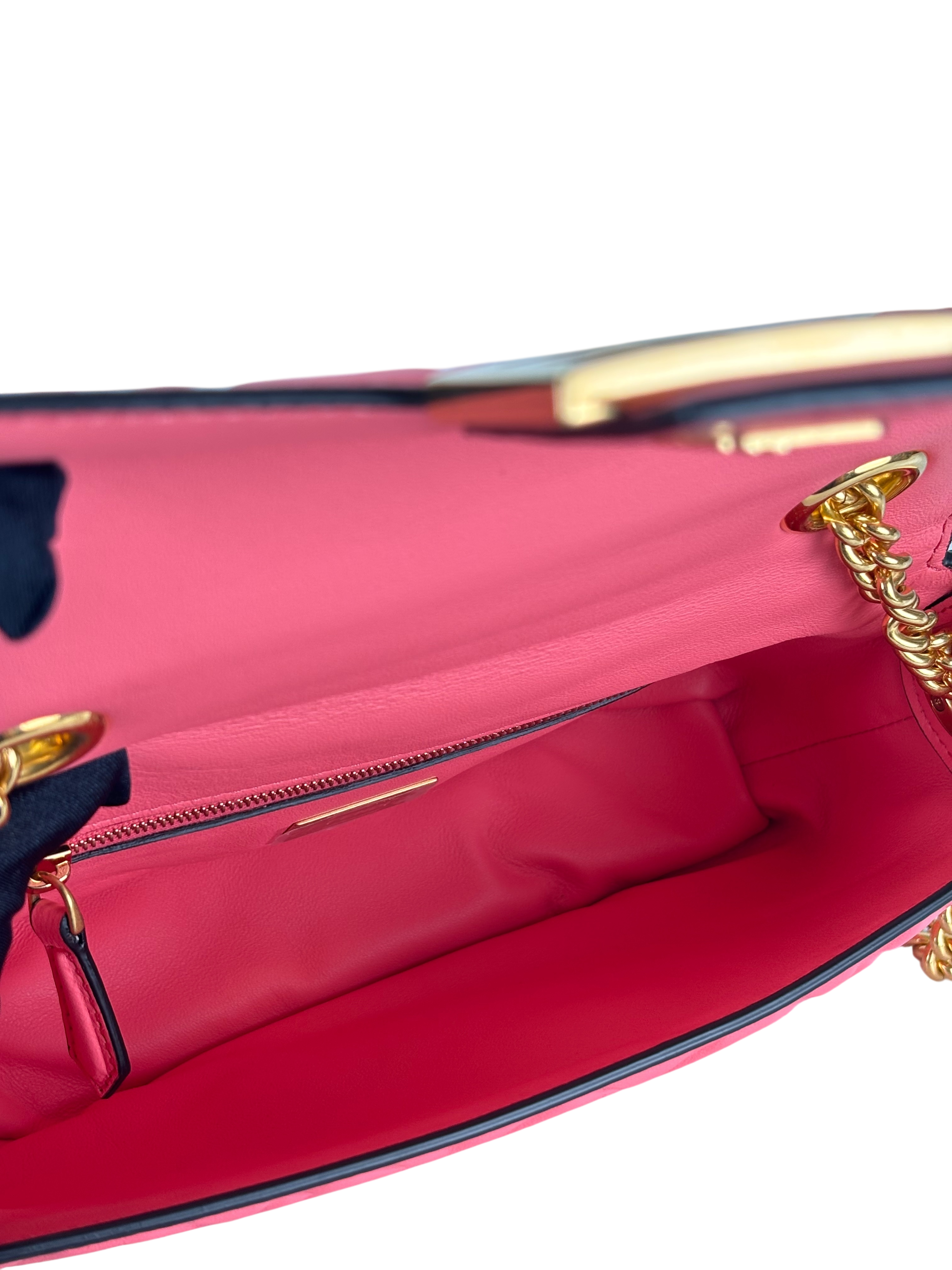 GUCCI -  Pink Leather Nappa Small FF Embossed Midi Chain Baguette