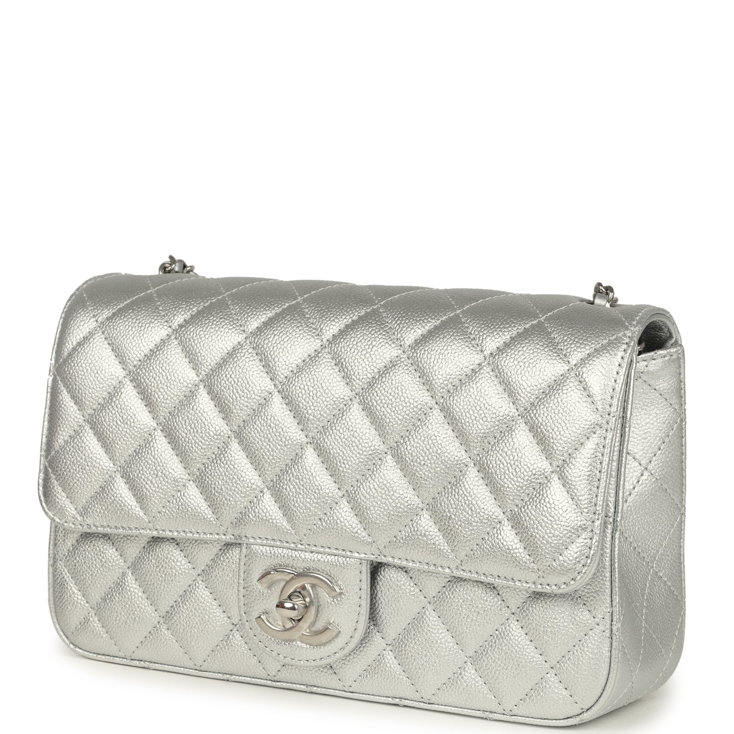 Chanel Small CC Crush Flap Bag Silver Metallic Caviar Silver Hardware
