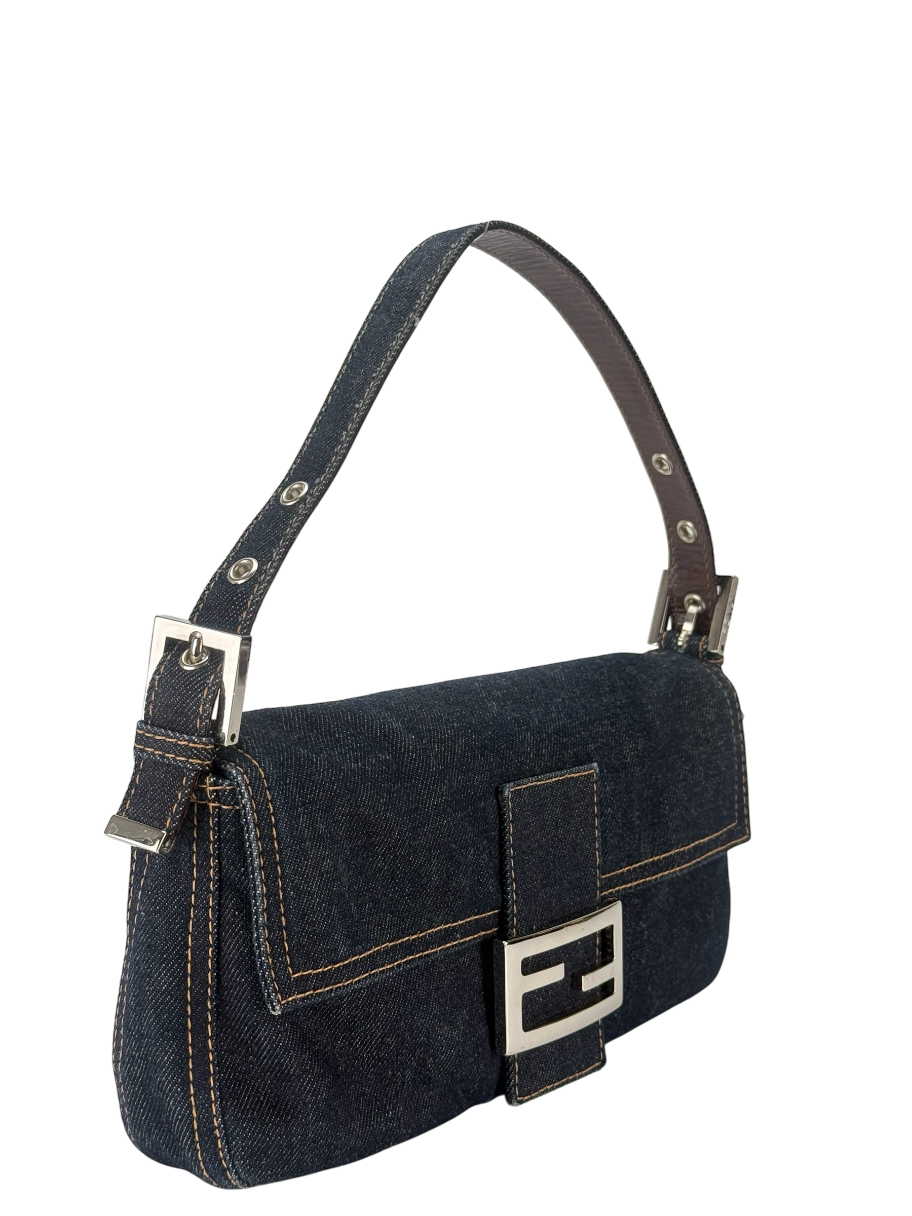 FENDI - Dark Denim Baguette Bag Silver Hardware