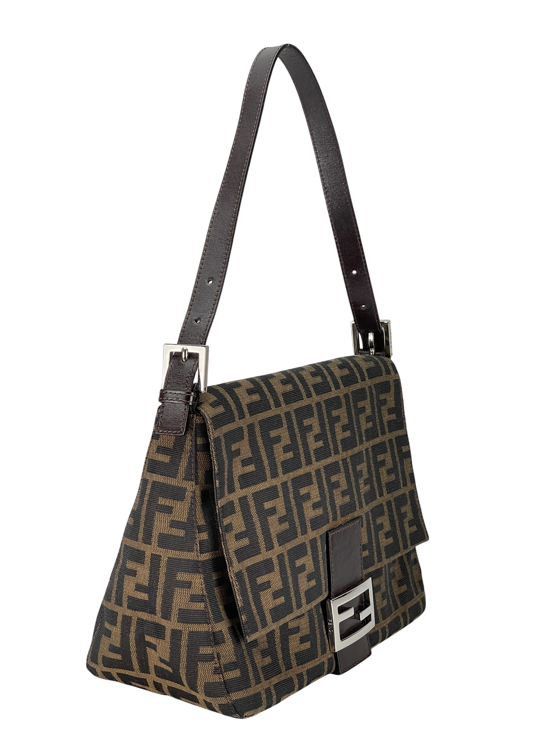 FENDI - Brown Zucca Mamma Baguette Handbag Silver Hardware